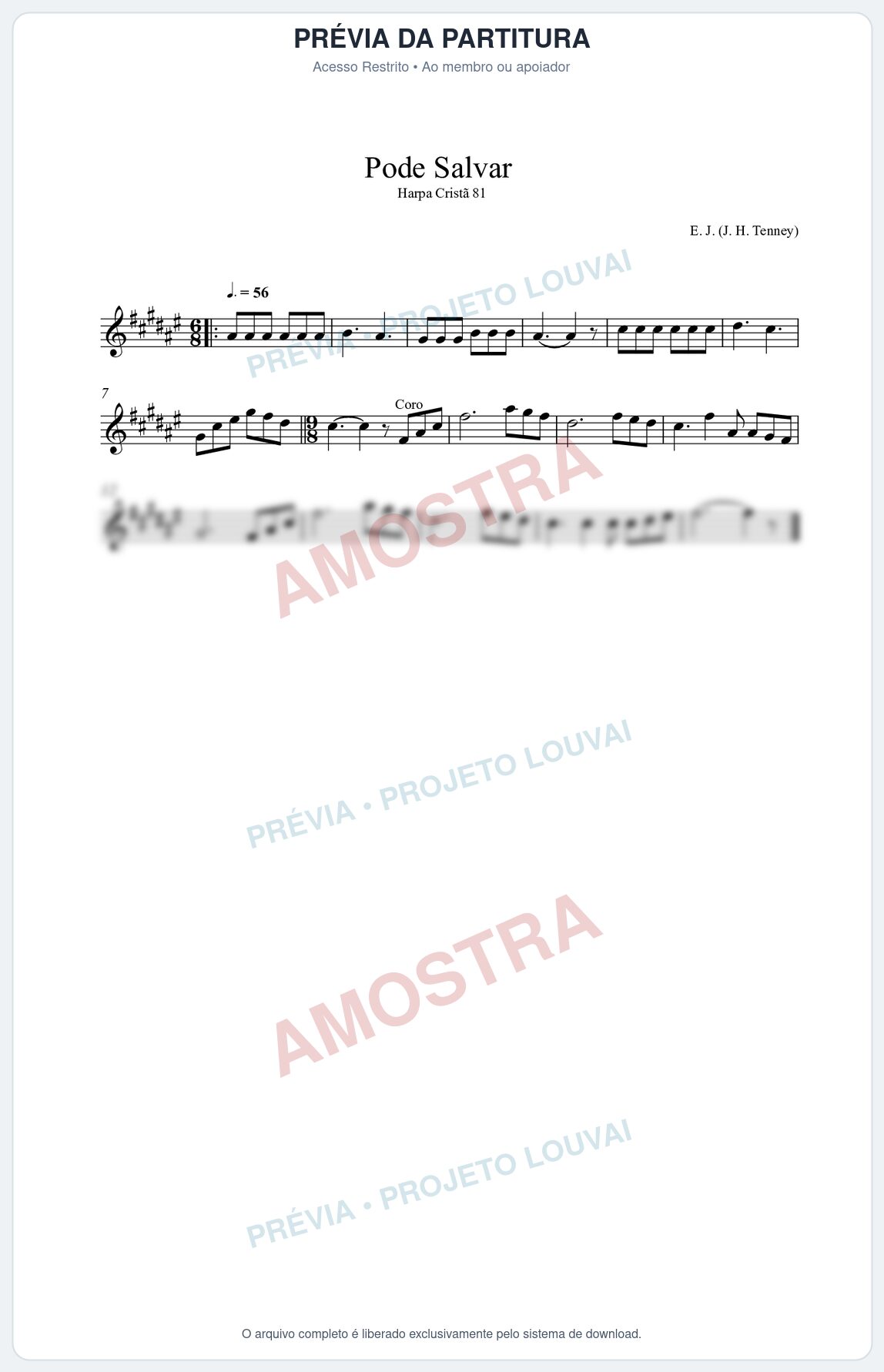 Prévia protegida da primeira página da partitura Partitura da música Pode Salvar (Harpa Cristã nº81) - Harpa Cristã - Tom F#