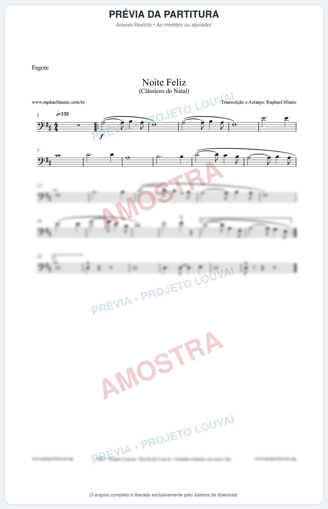 Prévia protegida da primeira página da partitura Partitura para Fagote - Noite Feliz (Silent Night) - Versão 2 - Músicas de Natal