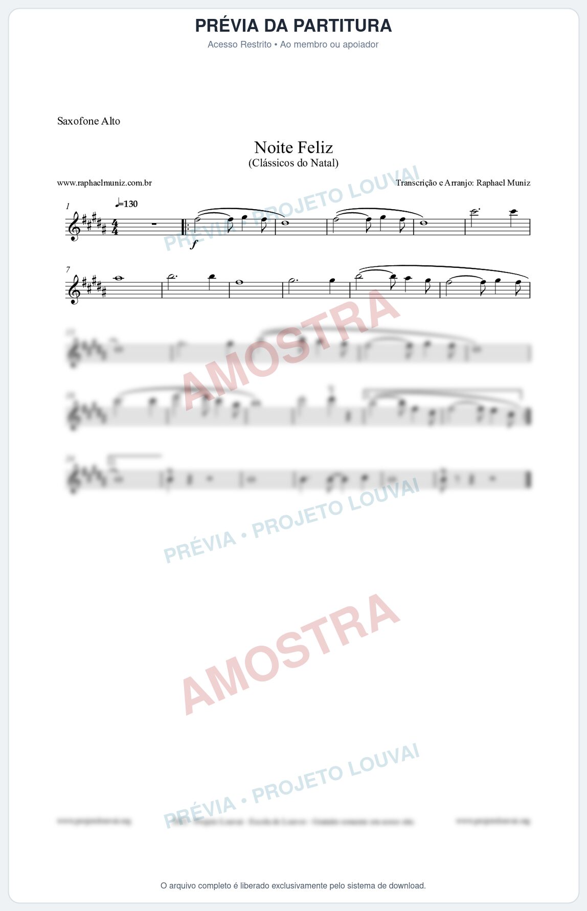 Prévia protegida da primeira página da partitura Partitura para Saxofone Alto - Noite Feliz (Silent Night) - Versão 2 - Músicas de Natal