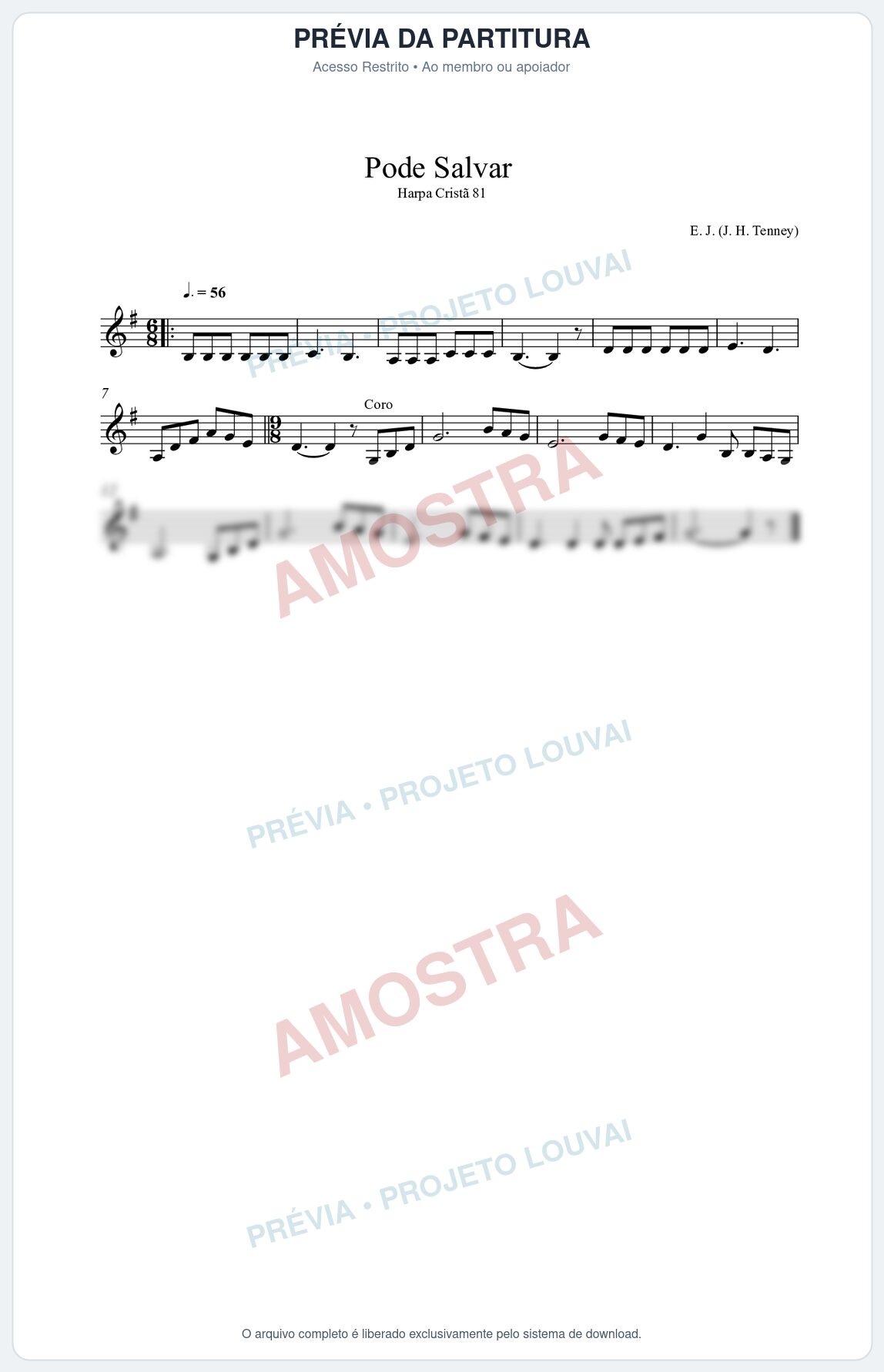 Prévia protegida da primeira página da partitura Partitura da música Pode Salvar (Harpa Cristã nº81) - Harpa Cristã - Tom G