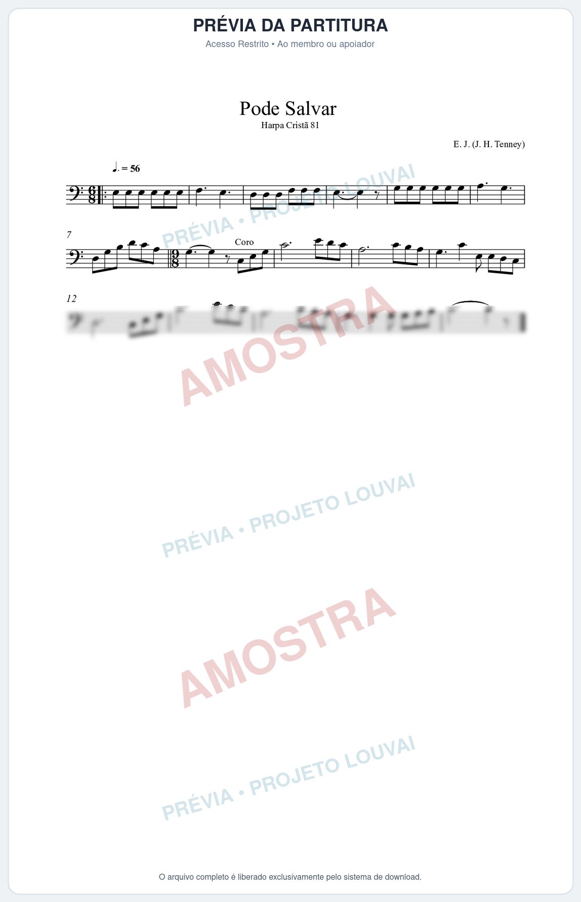 Prévia protegida da primeira página da partitura Partitura da música Pode Salvar (Harpa Cristã nº81) versão 2 - Harpa Cristã - Tom C