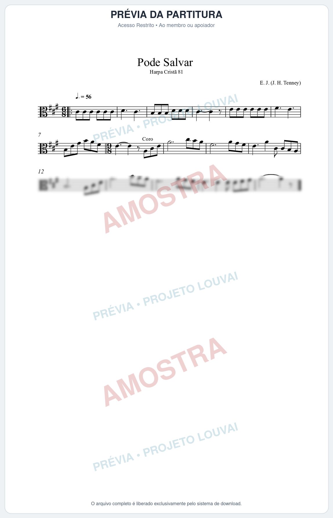Prévia protegida da primeira página da partitura Partitura da música Pode Salvar (Harpa Cristã nº81) - Harpa Cristã - Tom A
