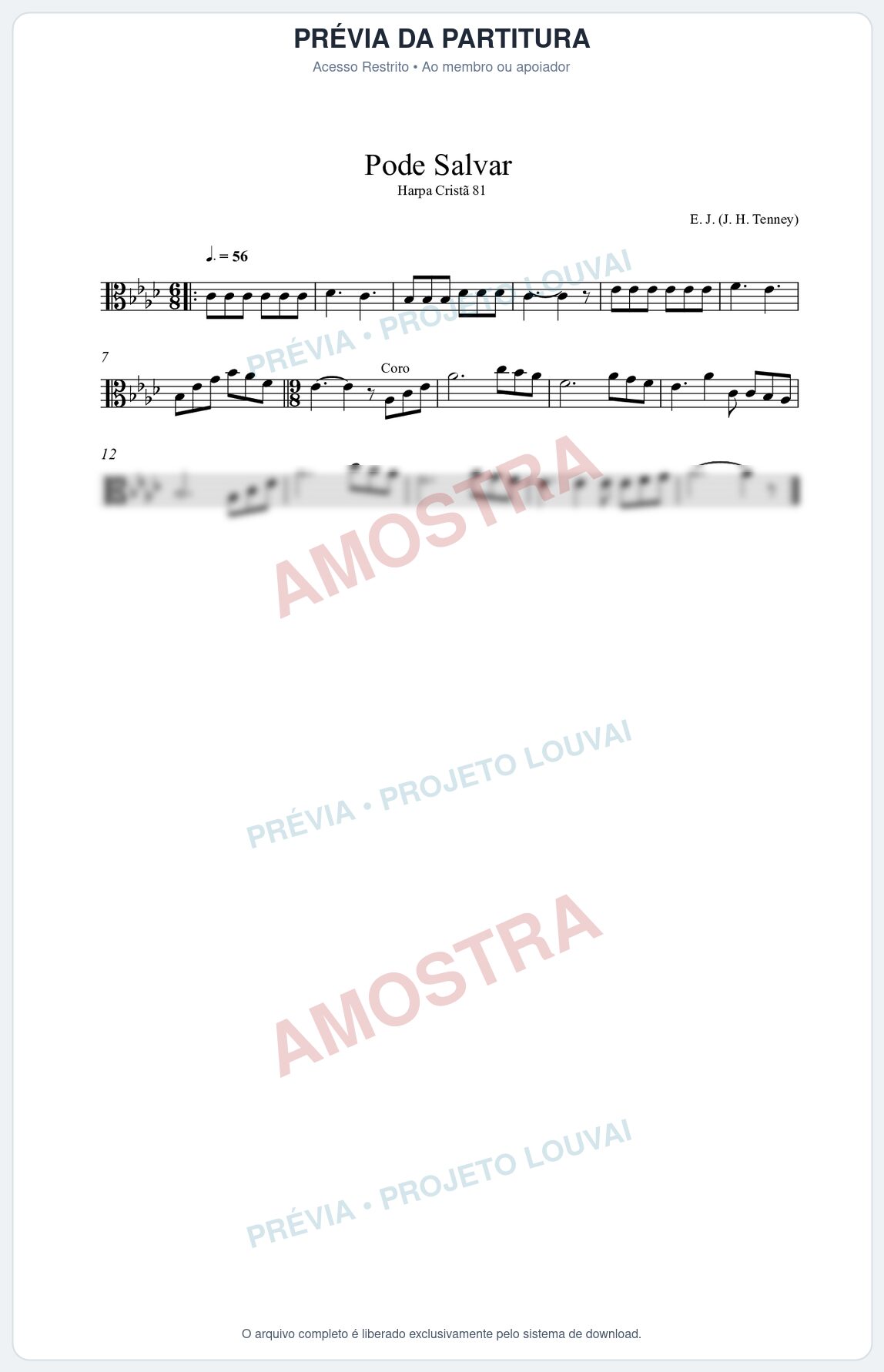 Prévia protegida da primeira página da partitura Partitura da música Pode Salvar (Harpa Cristã nº81) - Harpa Cristã - Tom Ab