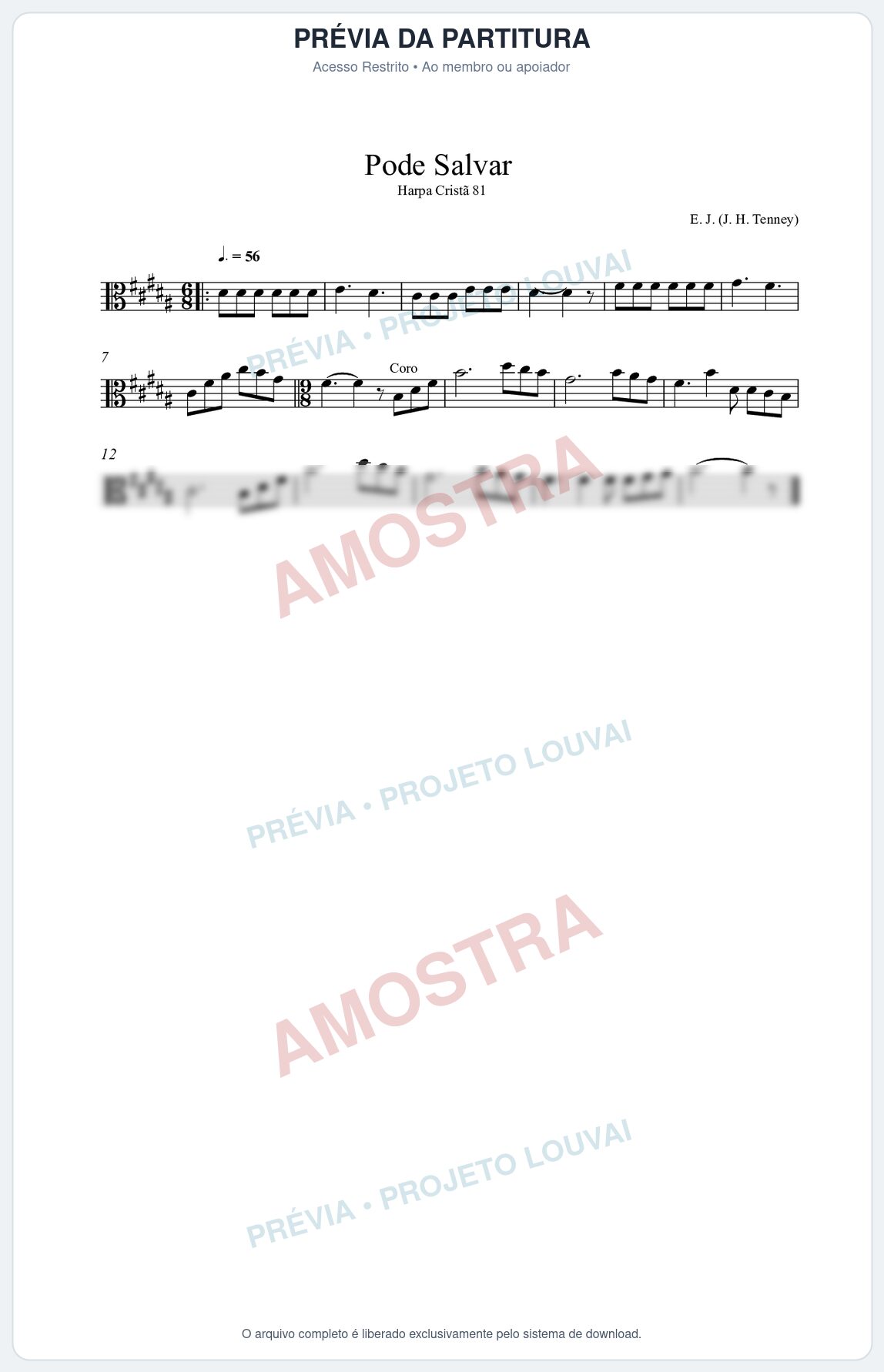 Prévia protegida da primeira página da partitura Partitura da música Pode Salvar (Harpa Cristã nº81) - Harpa Cristã - Tom B