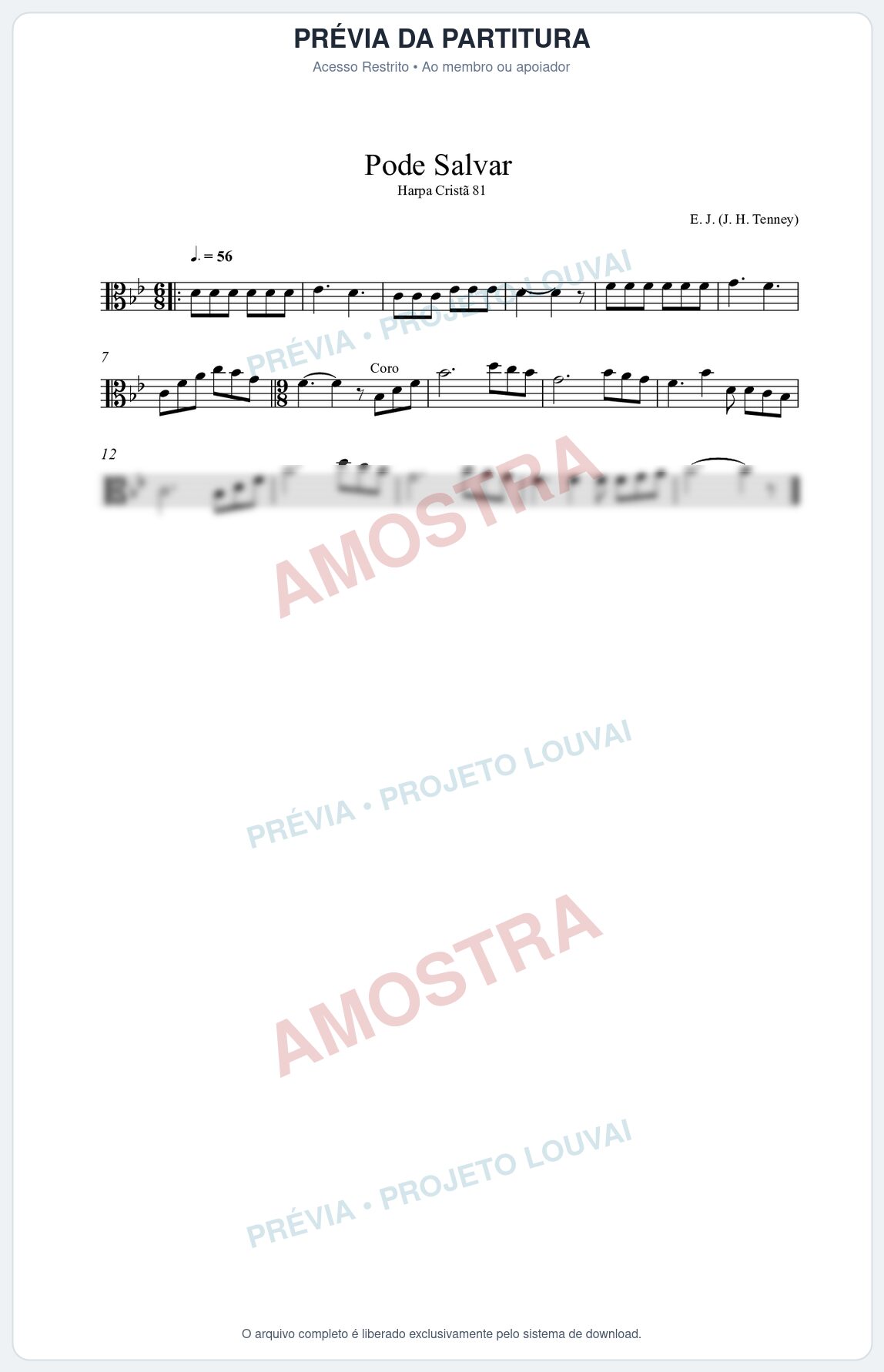 Prévia protegida da primeira página da partitura Partitura da música Pode Salvar (Harpa Cristã nº81) - Harpa Cristã - Tom Bb