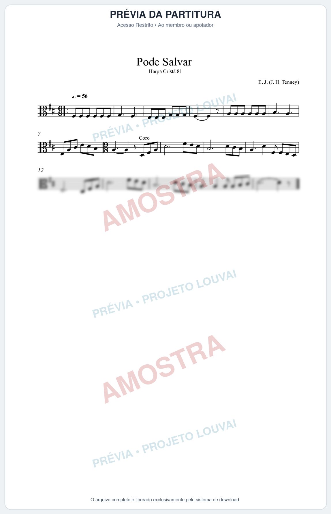 Prévia protegida da primeira página da partitura Partitura da música Pode Salvar (Harpa Cristã nº81) - Harpa Cristã - Tom D