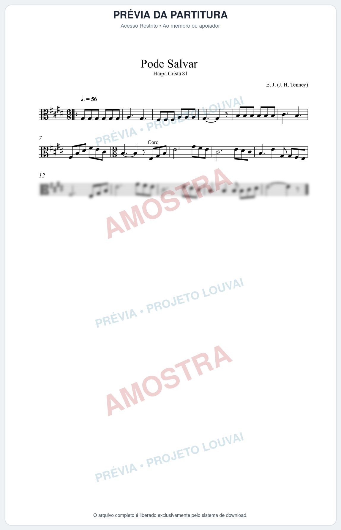 Prévia protegida da primeira página da partitura Partitura da música Pode Salvar (Harpa Cristã nº81) - Harpa Cristã - Tom E