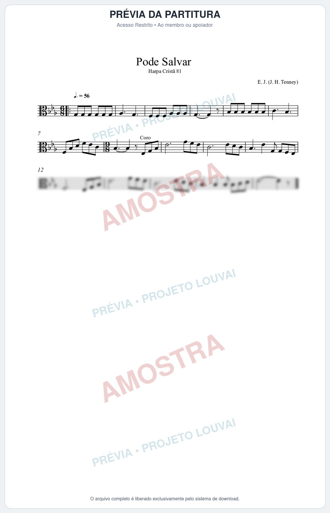 Prévia protegida da primeira página da partitura Partitura da música Pode Salvar (Harpa Cristã nº81) - Harpa Cristã - Tom Eb