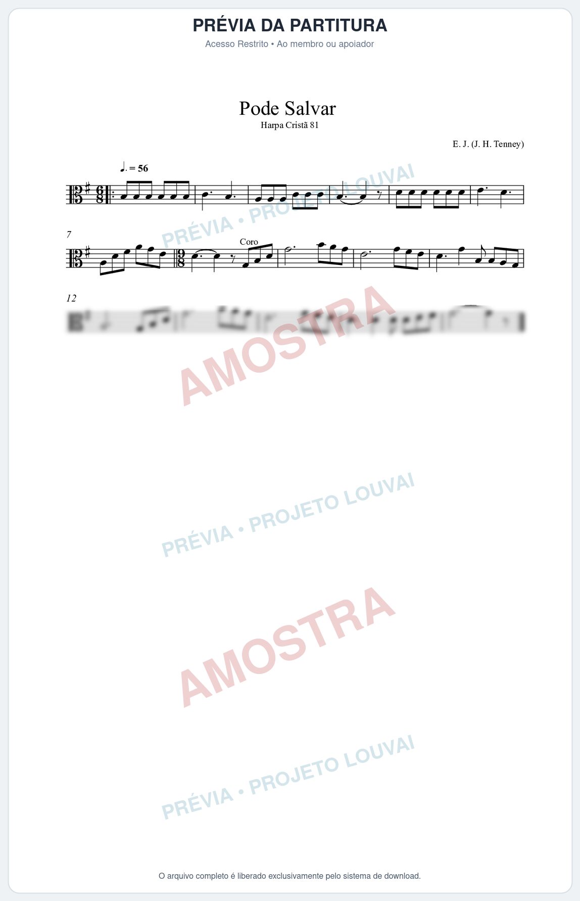 Prévia protegida da primeira página da partitura Partitura da música Pode Salvar (Harpa Cristã nº81) - Harpa Cristã - Tom G