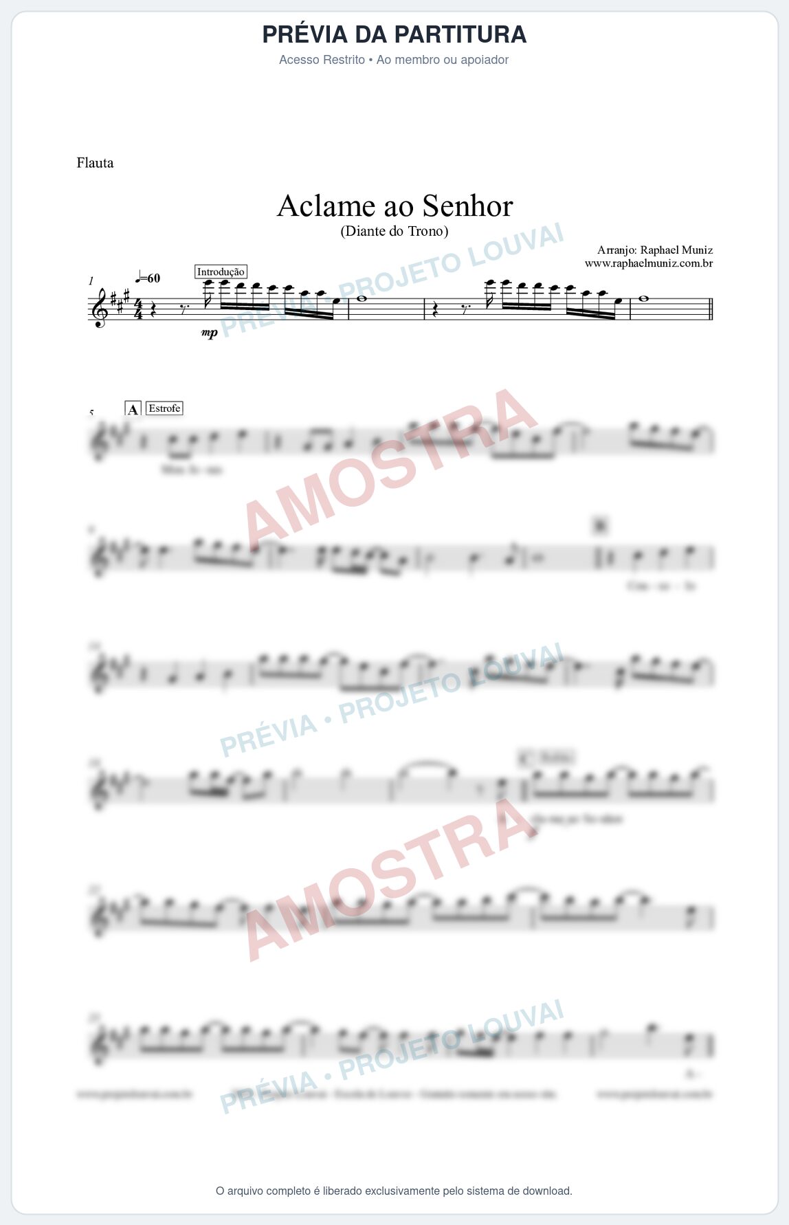 Prévia protegida da primeira página da partitura Partitura para Flauta Transversal - Aclame ao Senhor - Diante do Trono