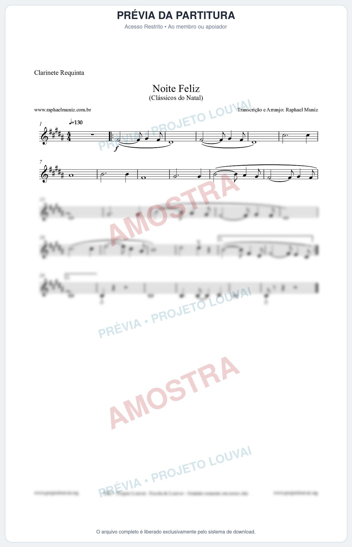 Prévia protegida da primeira página da partitura Partitura para Clarinete Requinta - Noite Feliz (Silent Night) - Versão 2 - Músicas de Natal