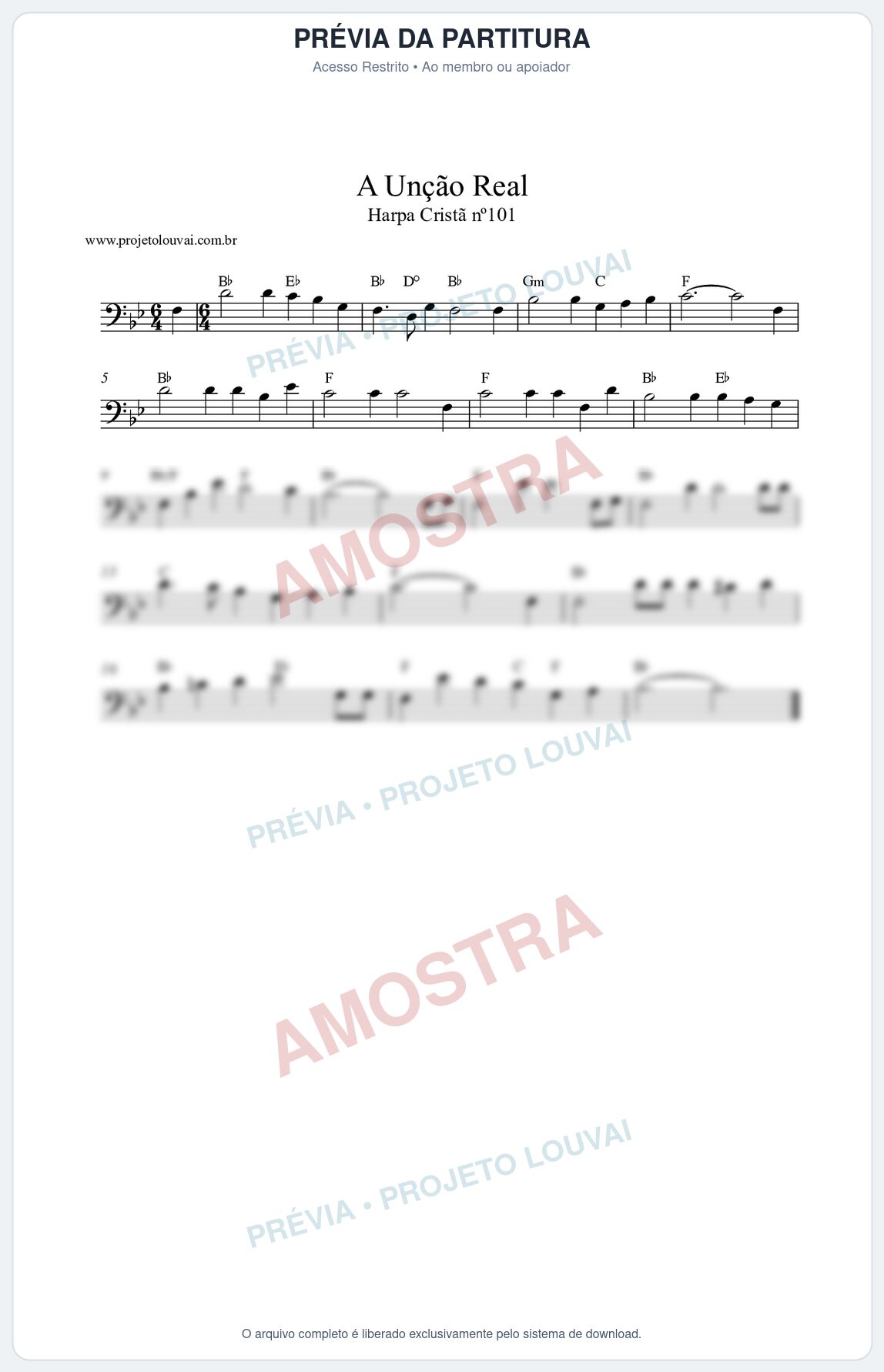 Prévia protegida da primeira página da partitura Partitura da música A Unção Real (Harpa Cristã nº101) - Harpa Cristã - Tom Bb