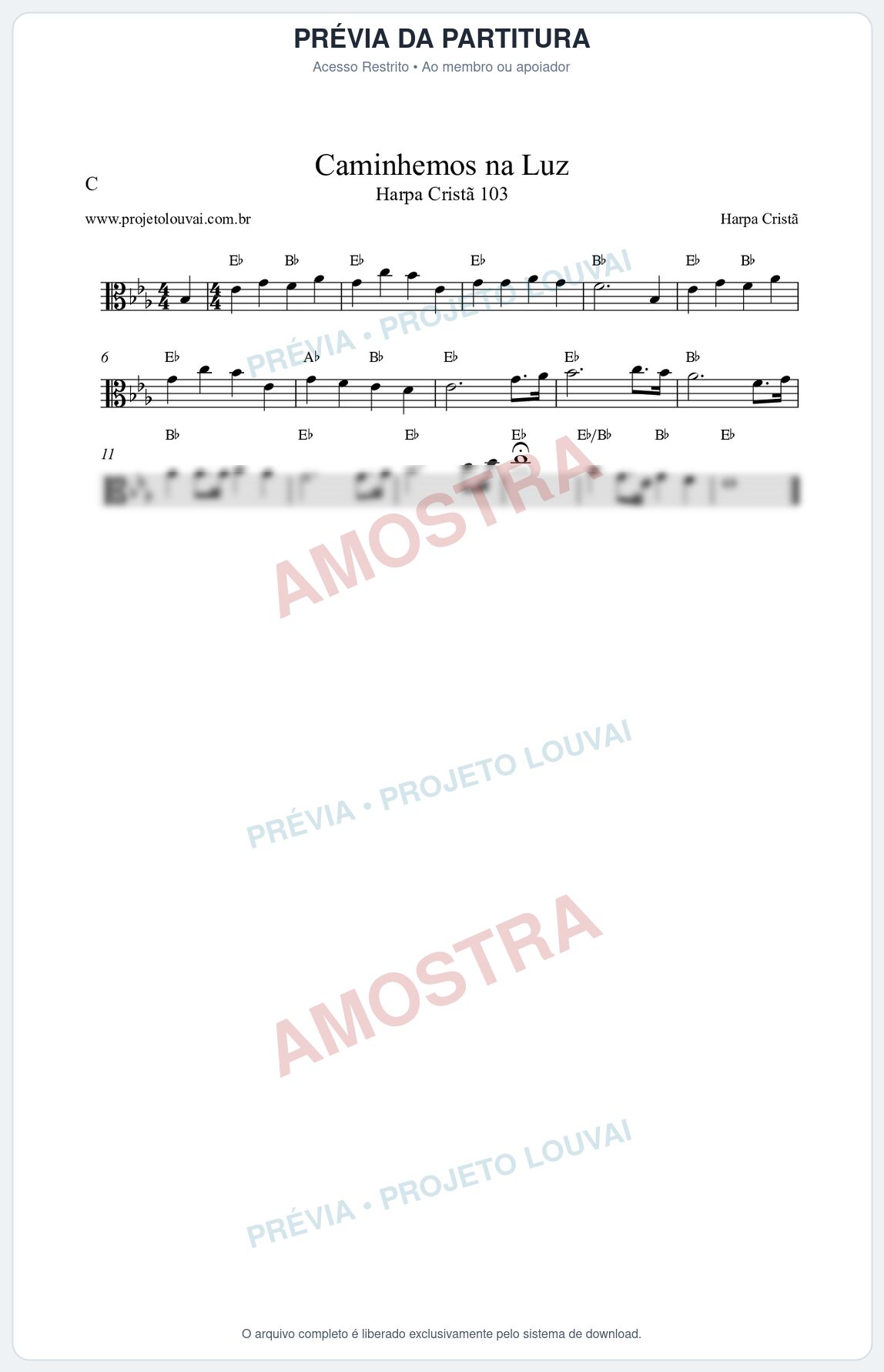 Prévia protegida da primeira página da partitura Partitura da música Caminhemos na Luz (Harpa Cristã nº103) - Harpa Cristã - Tom Eb