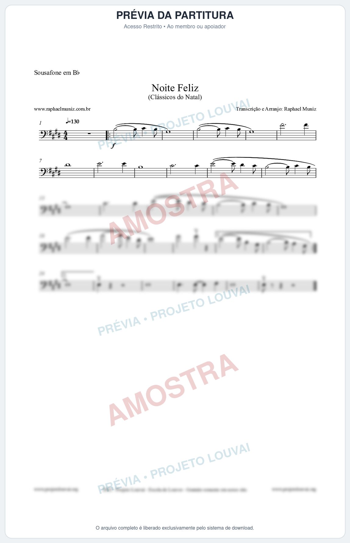 Prévia protegida da primeira página da partitura Partitura para Sousafone em Bb - Noite Feliz (Silent Night) - Versão 2 - Músicas de Natal