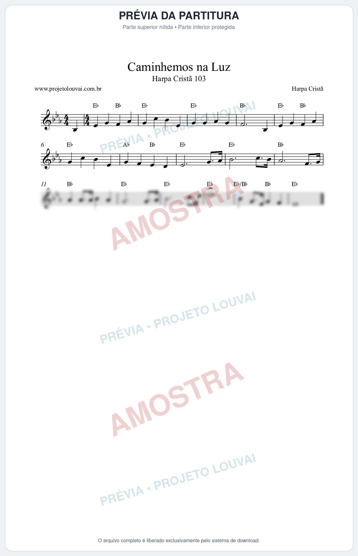 Prévia protegida da primeira página da partitura Partitura da música Caminhemos na Luz (Harpa Cristã nº103) - Harpa Cristã - Tom Eb