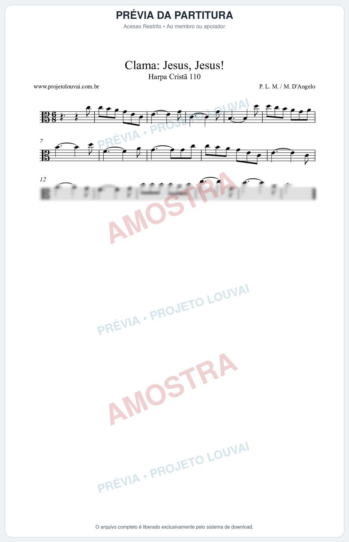 Prévia protegida da primeira página da partitura Partitura da música Clama Jesus, Jesus! (Harpa Cristã nº110) - Harpa Cristã - Tom C