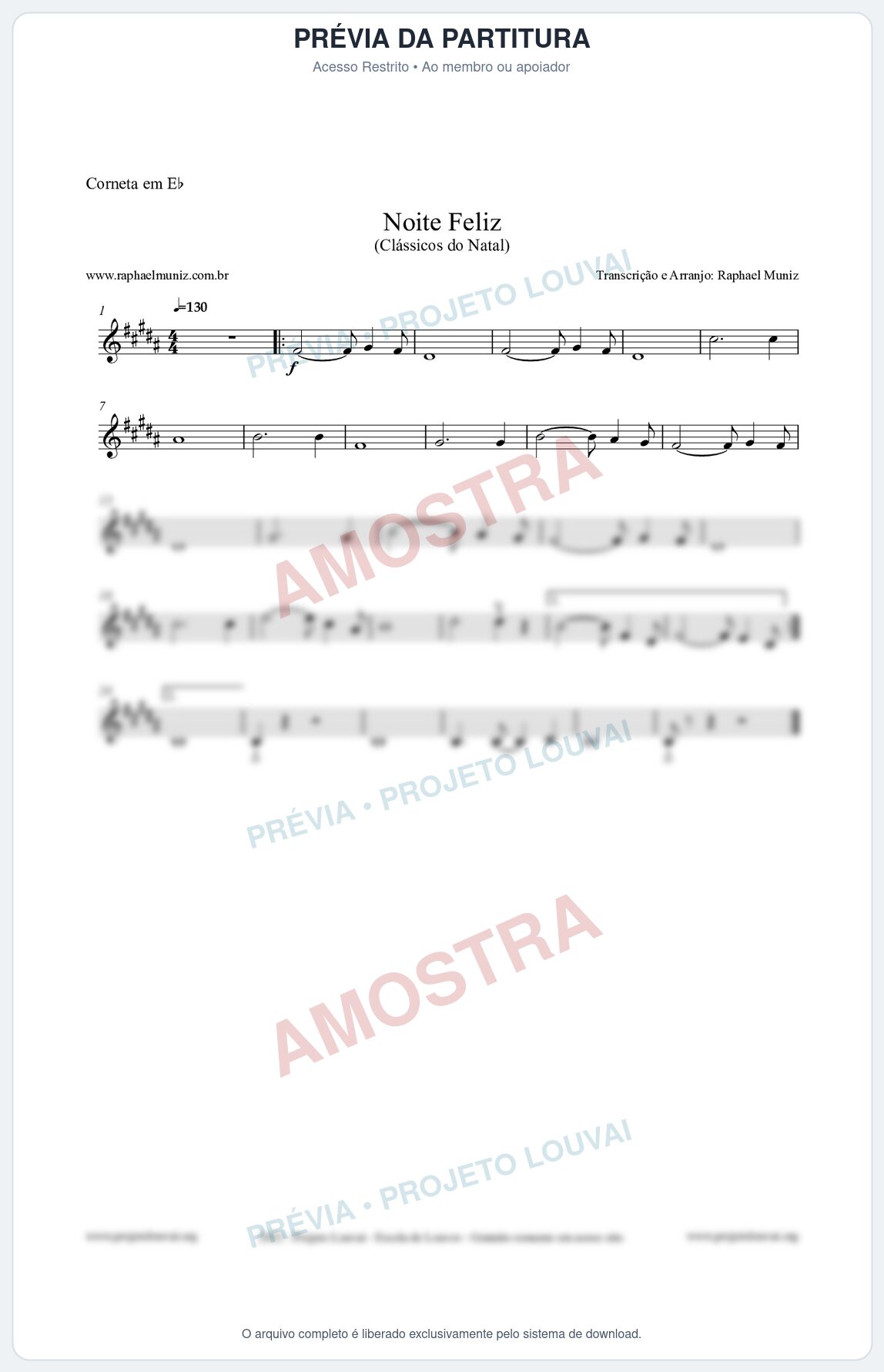 Prévia protegida da primeira página da partitura Partitura para Corneta em Eb - Noite Feliz (Silent Night) - Versão 2 - Músicas de Natal