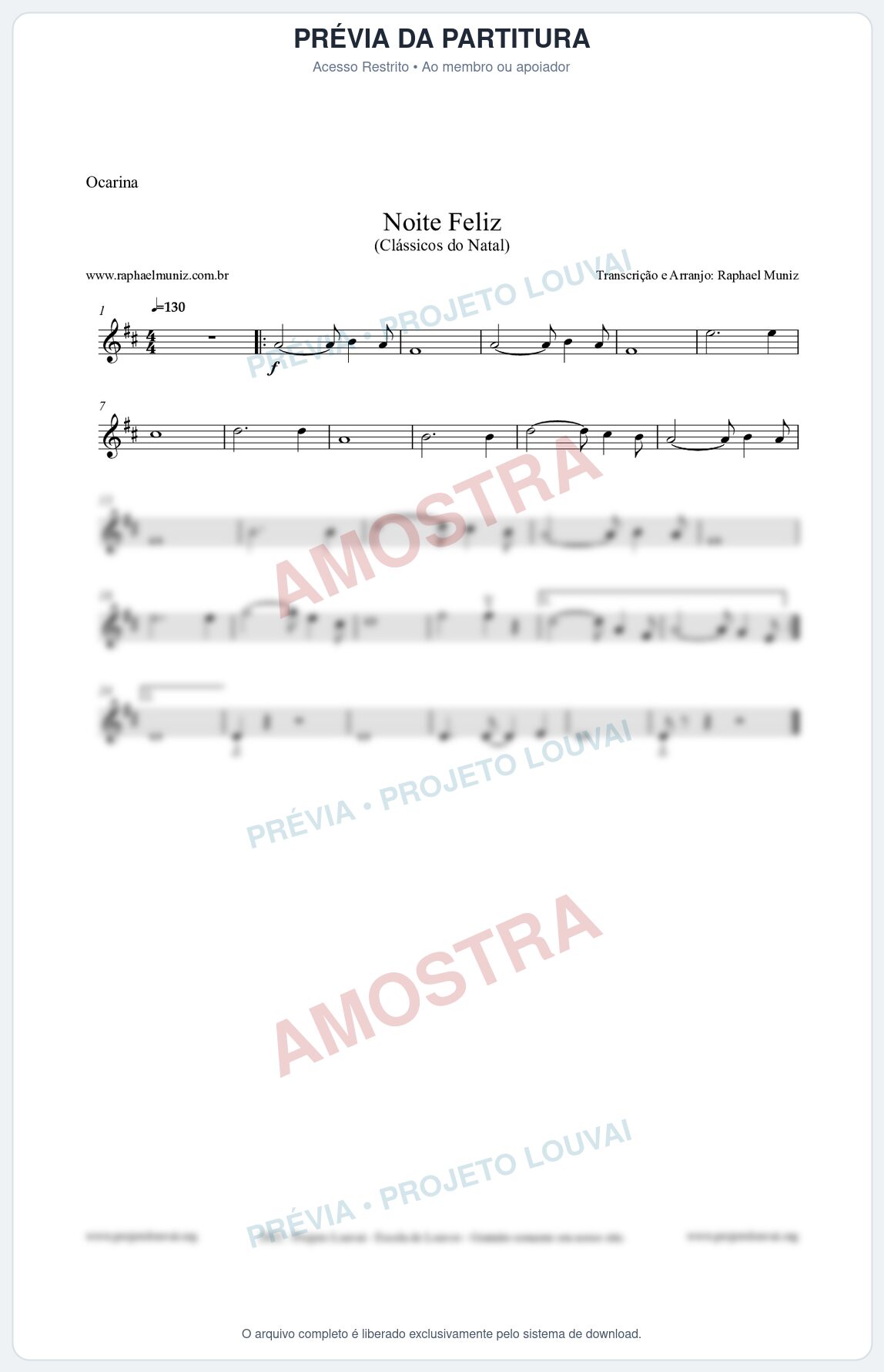 Prévia protegida da primeira página da partitura Partitura para Ocarina - Noite Feliz (Silent Night) - Versão 2 - Músicas de Natal