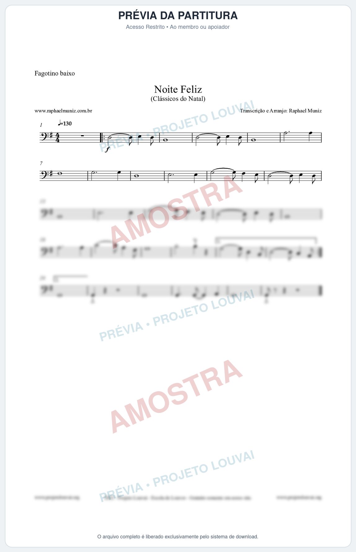 Prévia protegida da primeira página da partitura Partitura para Fagotino baixo - Noite Feliz (Silent Night) - Versão 2 - Músicas de Natal