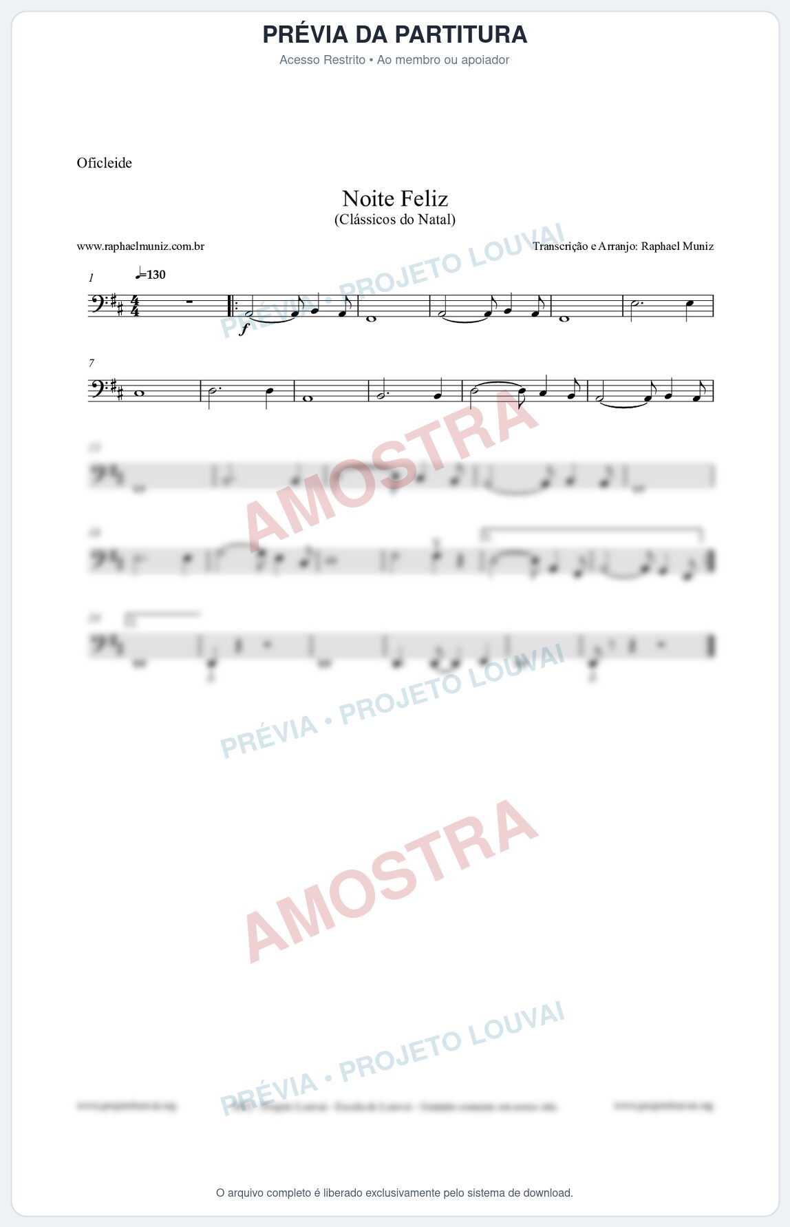 Prévia protegida da primeira página da partitura Partitura para Oficleide - Noite Feliz (Silent Night) - Versão 2 - Músicas de Natal