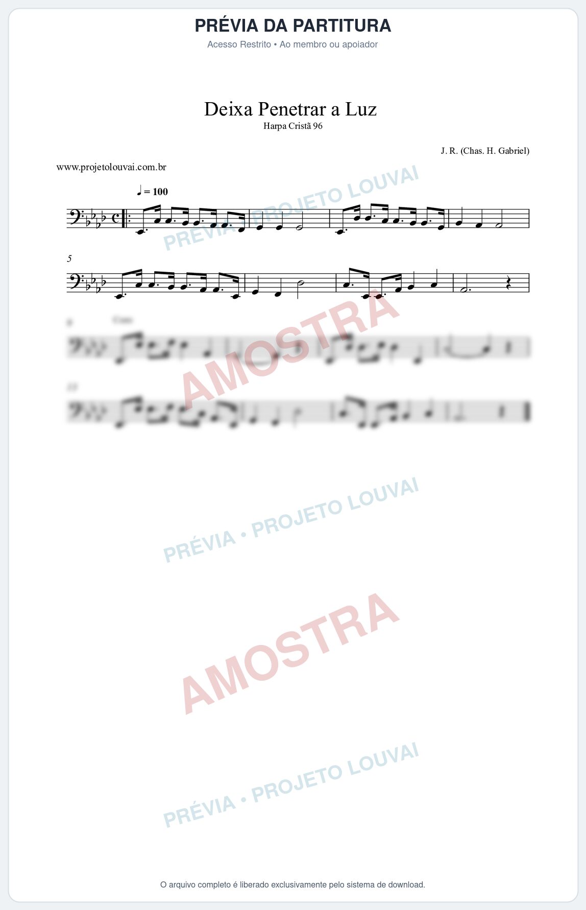 Prévia protegida da primeira página da partitura Partitura da música Deixa Penetrar a Luz (Harpa Cristã nº96) - Harpa Cristã - Tom Ab