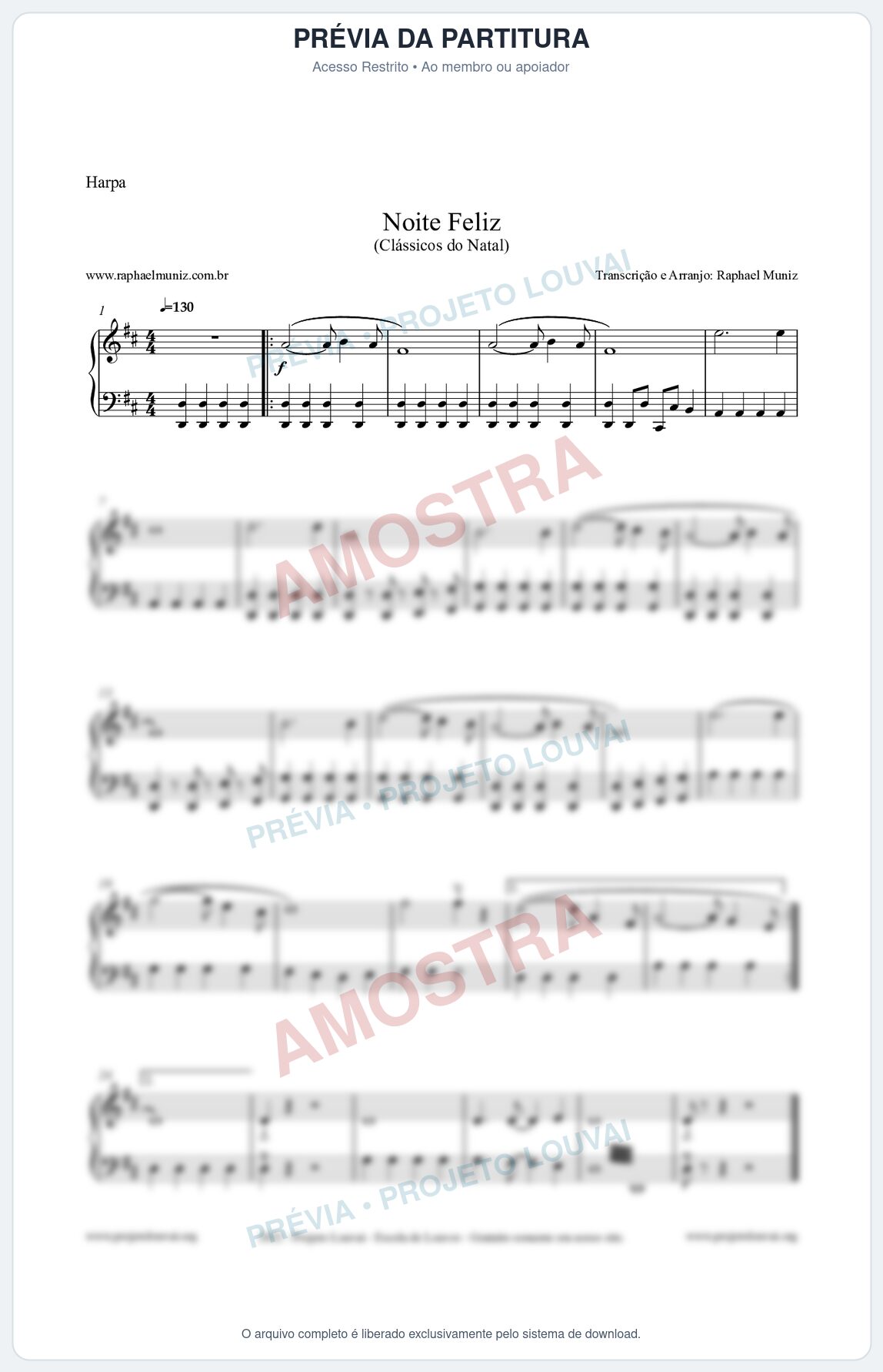 Prévia protegida da primeira página da partitura Partitura para Harpa - Noite Feliz (Silent Night) - Versão 2 - Músicas de Natal
