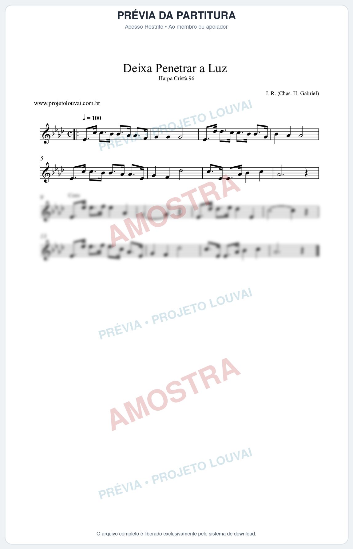 Prévia protegida da primeira página da partitura Partitura da música Deixa Penetrar a Luz (Harpa Cristã nº96) - Harpa Cristã - Tom Ab