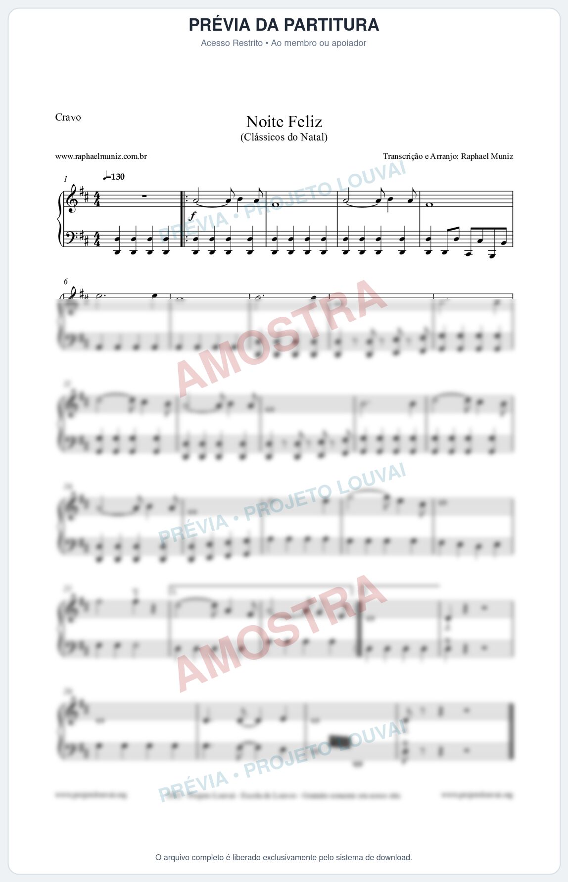 Prévia protegida da primeira página da partitura Partitura para Cravo - Noite Feliz (Silent Night) - Versão 2 - Músicas de Natal