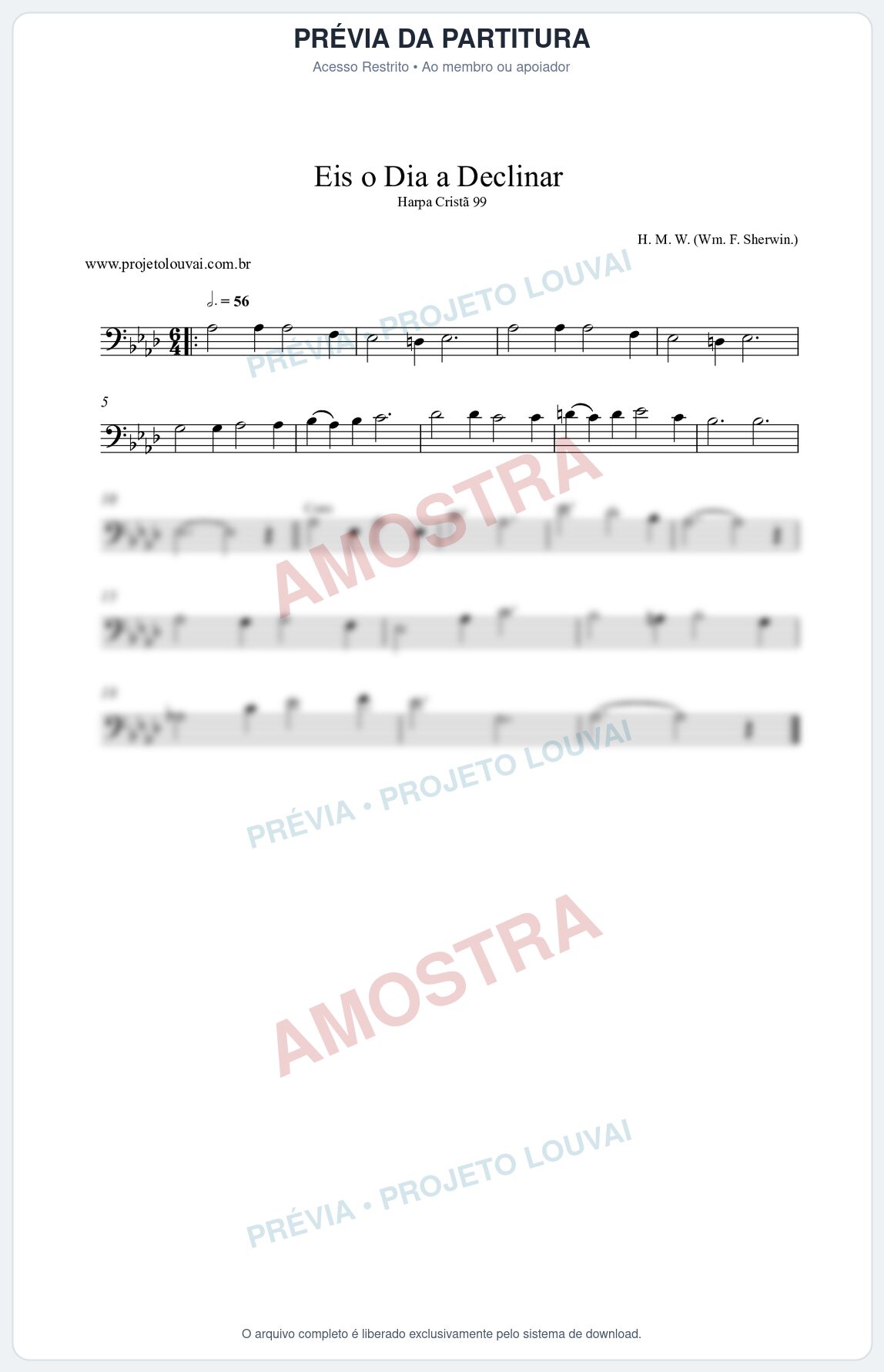 Prévia protegida da primeira página da partitura Partitura da música Eis o Dia a Declinar (Harpa Cristã nº99) - Harpa Cristã - Tom Ab