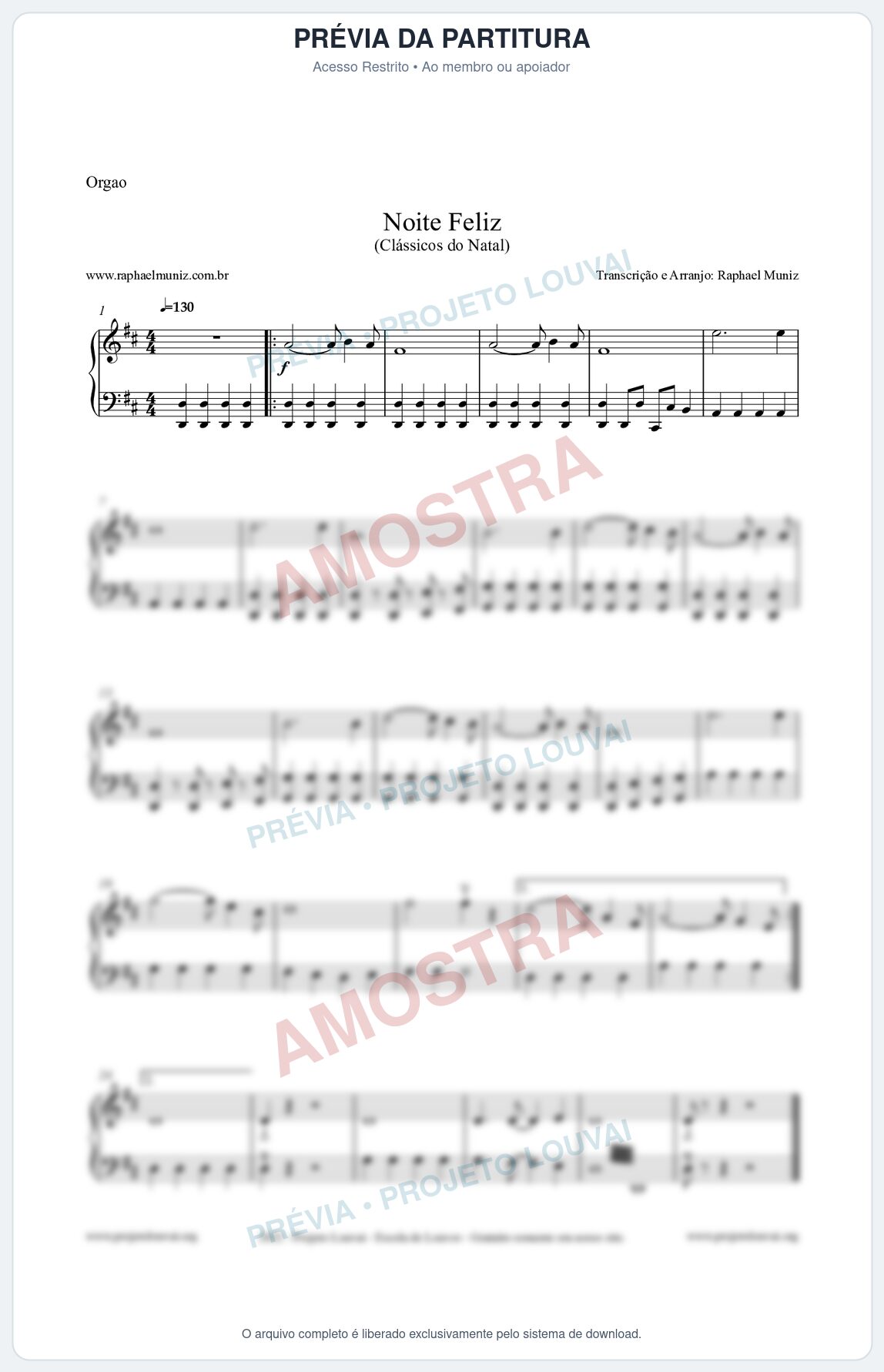 Prévia protegida da primeira página da partitura Partitura para Órgão - Noite Feliz (Silent Night) - Versão 2 - Músicas de Natal