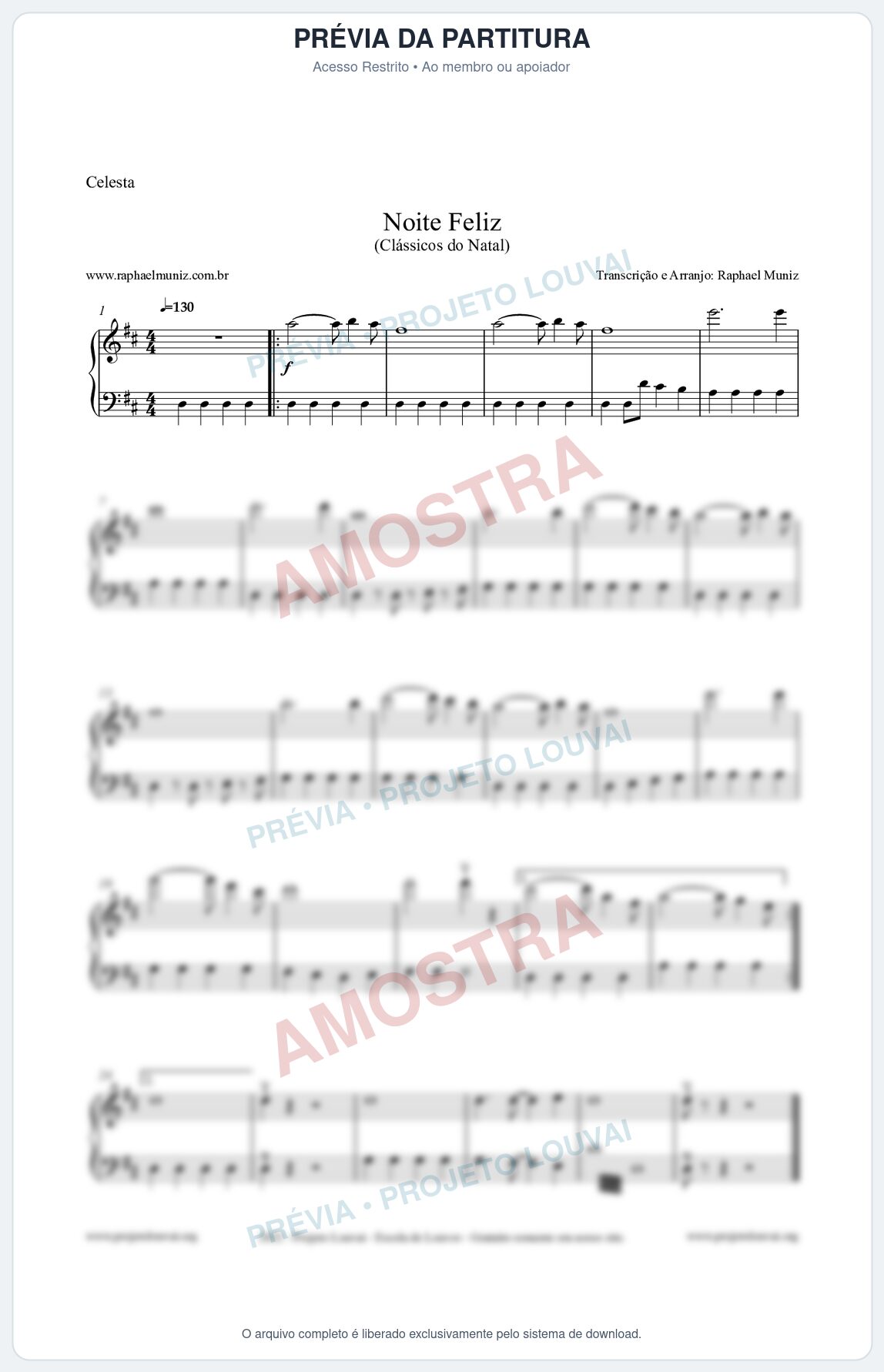 Prévia protegida da primeira página da partitura Partitura para Celesta - Noite Feliz (Silent Night) - Versão 2 - Músicas de Natal