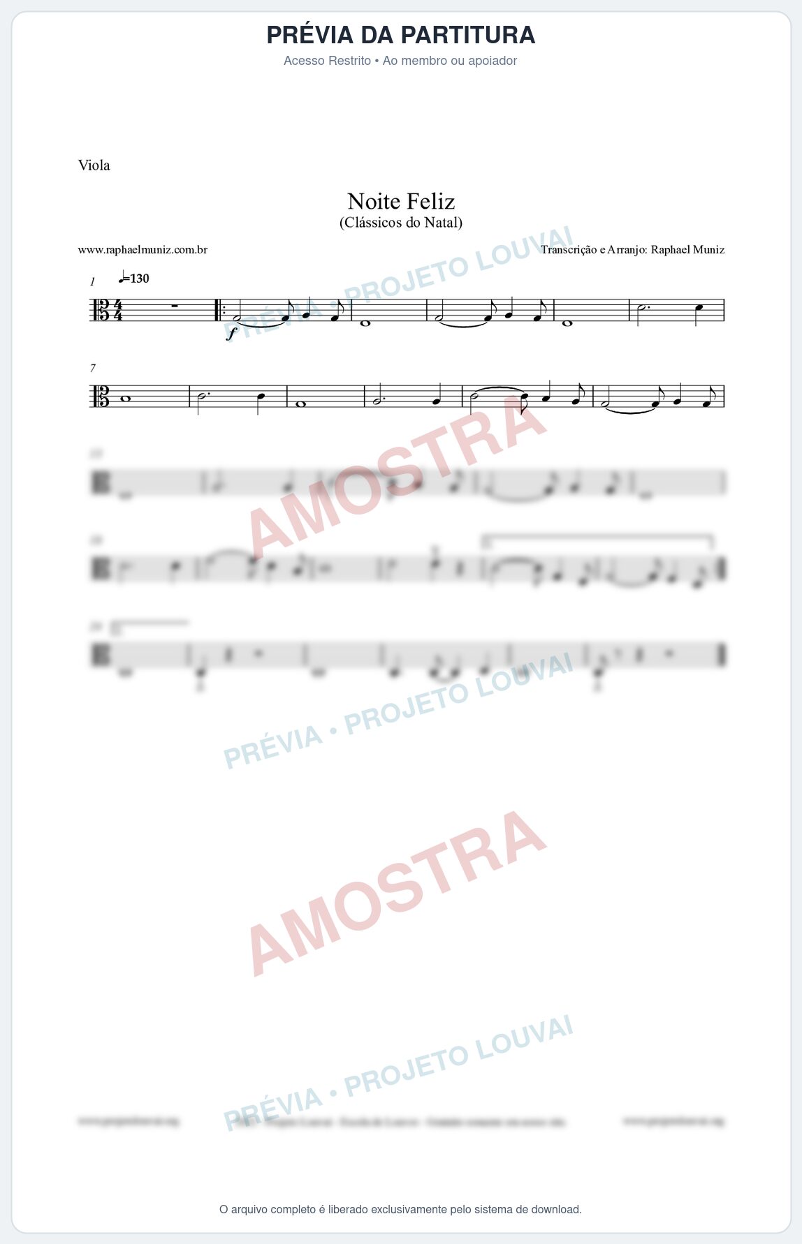 Prévia protegida da primeira página da partitura Partitura para Viola - Noite Feliz (Silent Night) - Versão 2 - Músicas de Natal