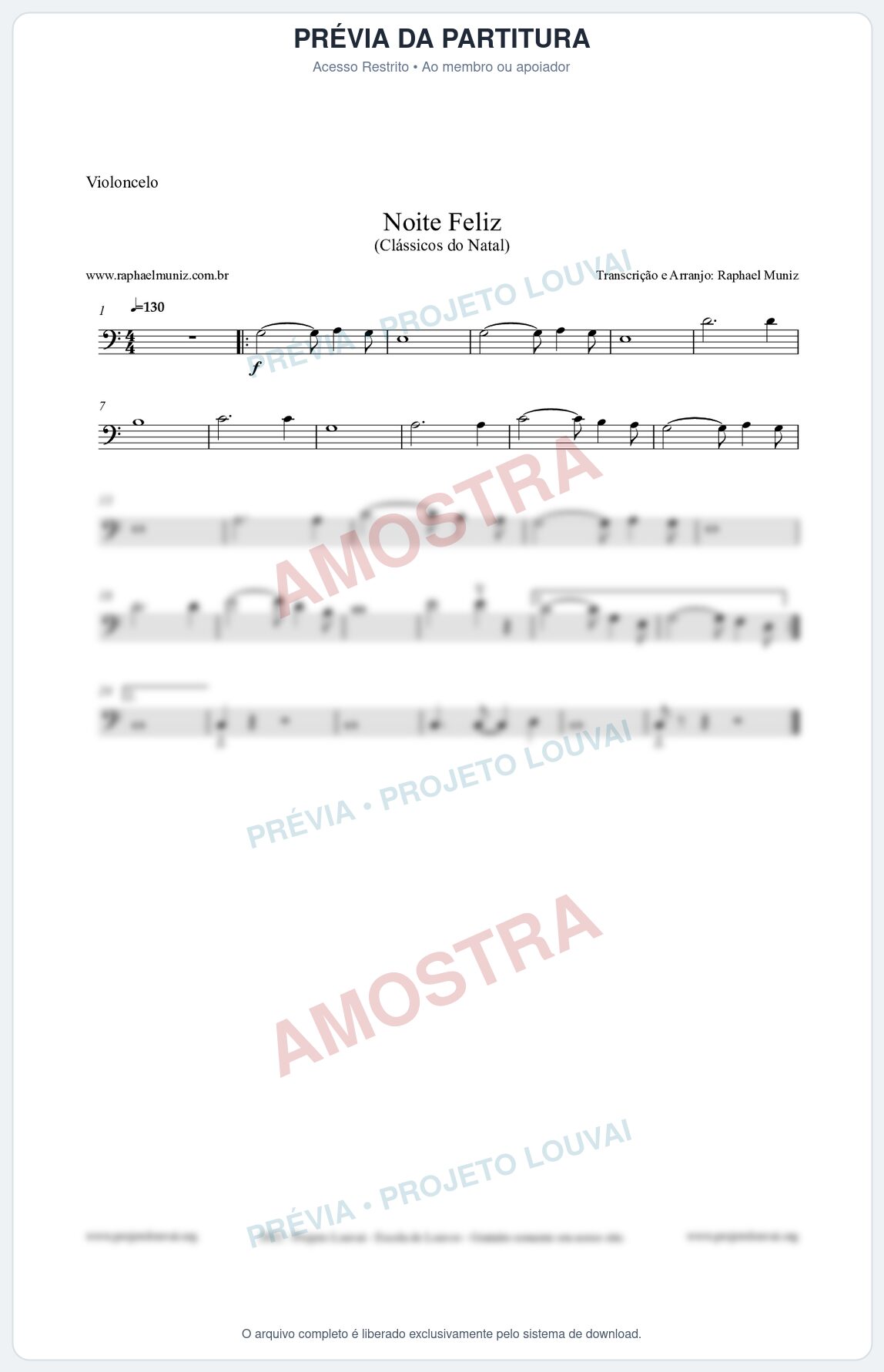 Prévia protegida da primeira página da partitura Partitura para Violoncelo - Noite Feliz (Silent Night) - Versão 2 - Músicas de Natal