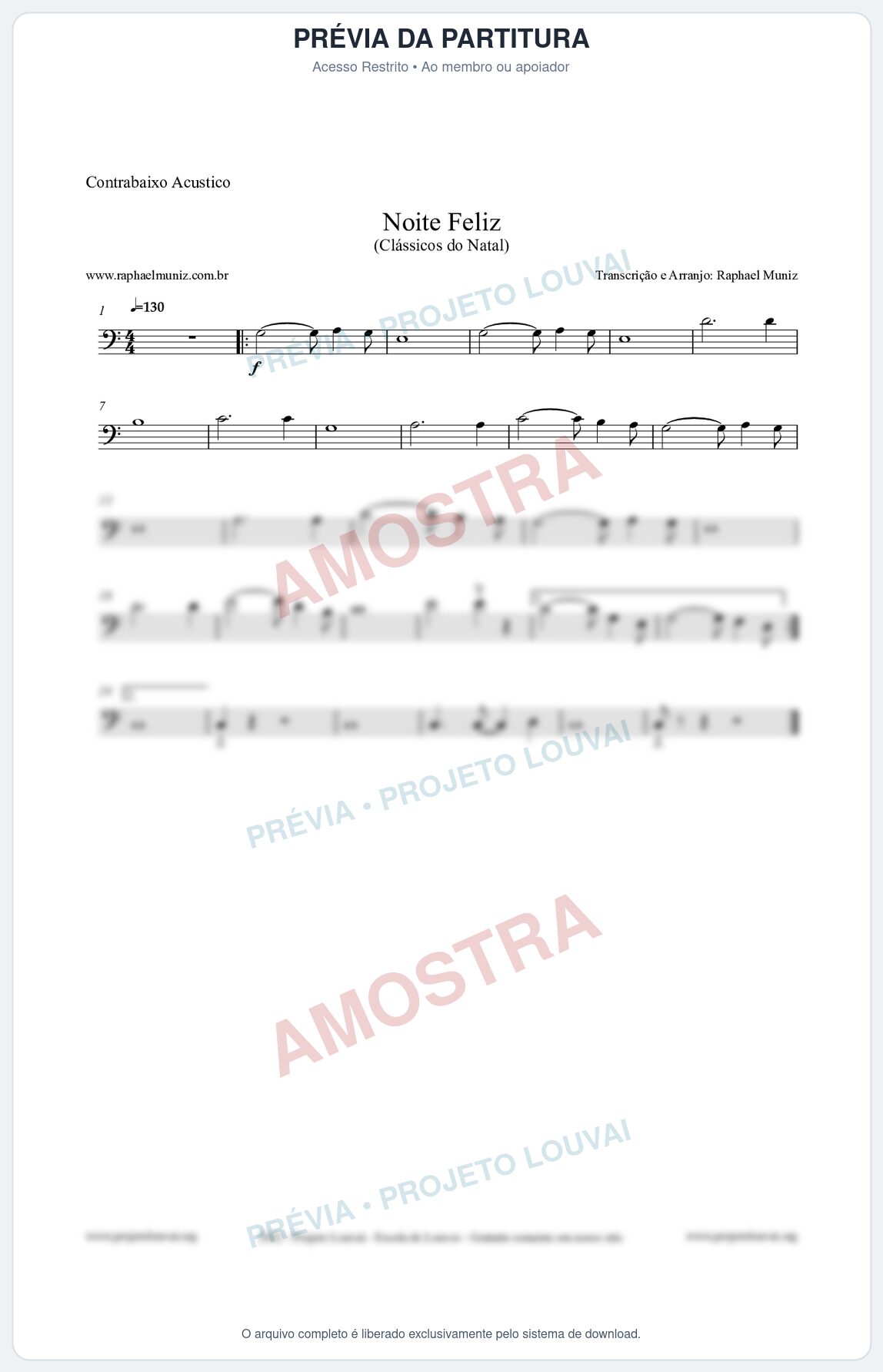 Prévia protegida da primeira página da partitura Partitura para Contrabaixo Acústico - Noite Feliz (Silent Night) - Versão 2 - Músicas de Natal