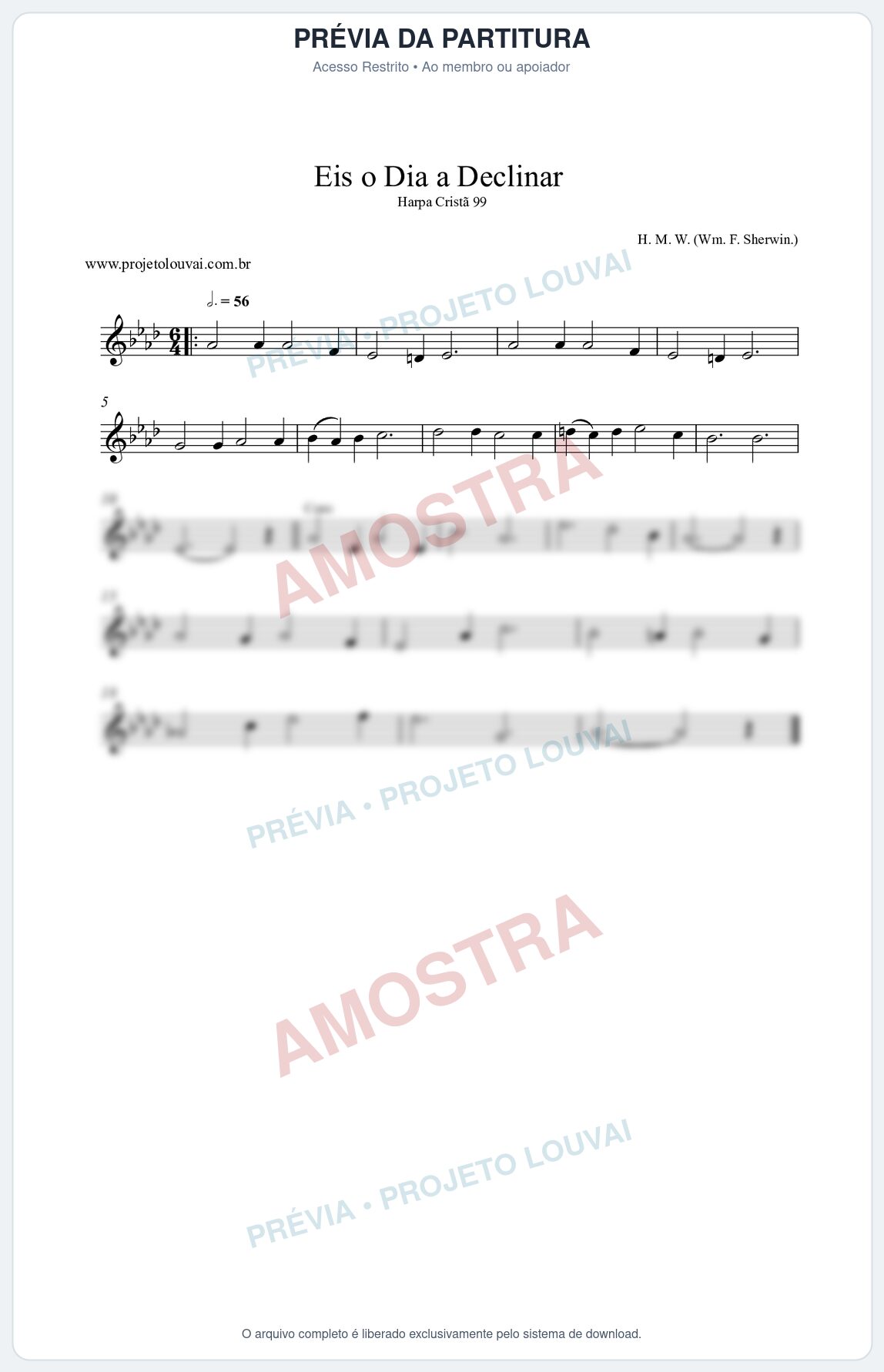 Prévia protegida da primeira página da partitura Partitura da música Eis o Dia a Declinar (Harpa Cristã nº99) - Harpa Cristã - Tom Ab