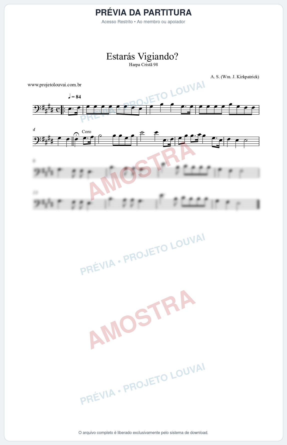 Prévia protegida da primeira página da partitura Partitura da música Estarás Vigiando (Harpa Cristã nº98) - Harpa Cristã - Tom E