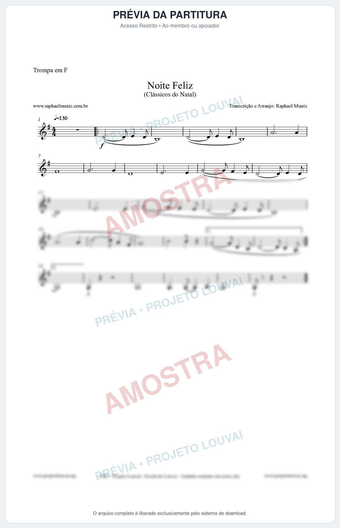Prévia protegida da primeira página da partitura Partitura para Trompa em F - Noite Feliz (Silent Night) - Versão 2 - Músicas de Natal