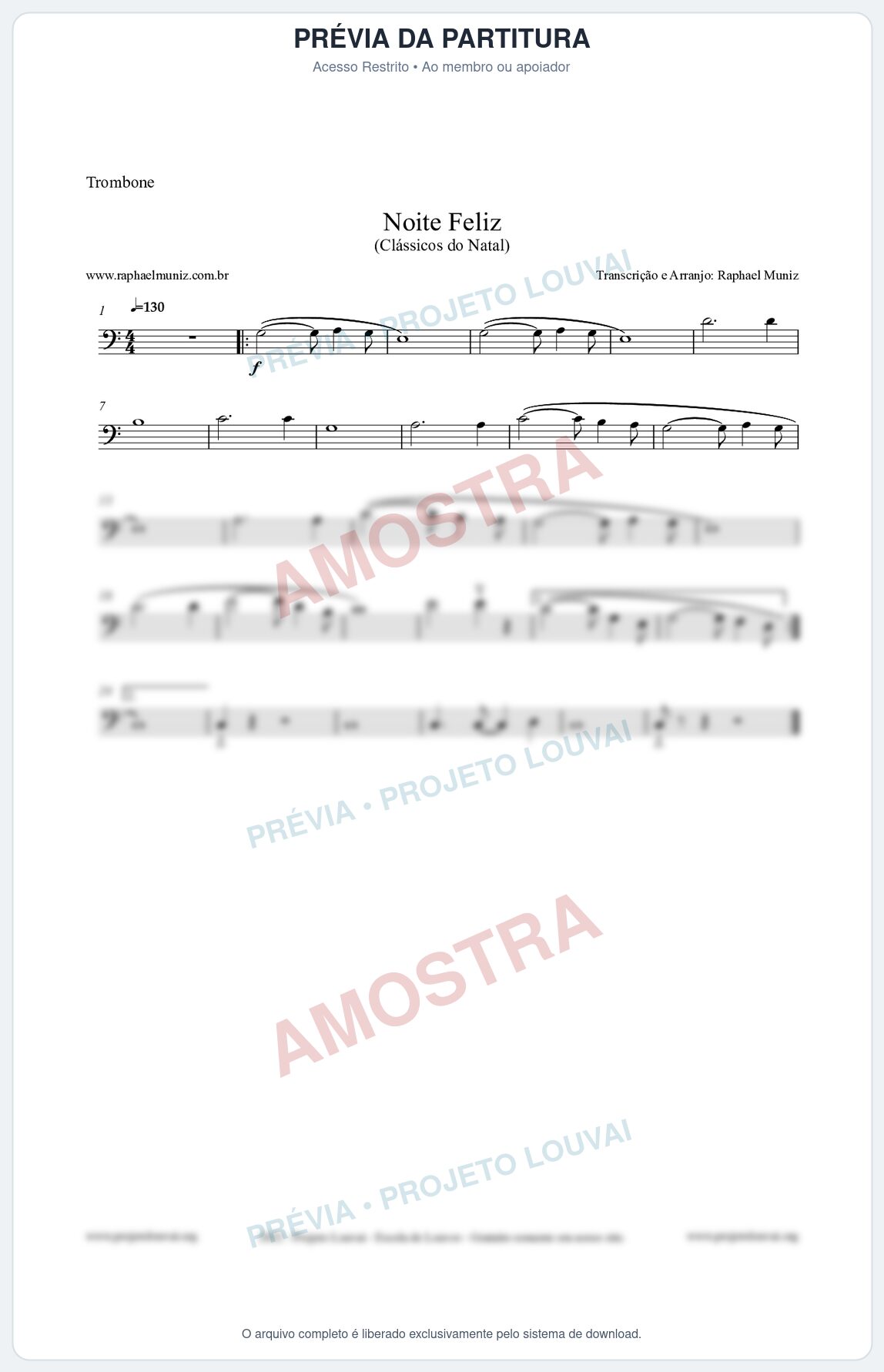 Prévia protegida da primeira página da partitura Partitura para Trombone - Noite Feliz (Silent Night) - Versão 2 - Músicas de Natal