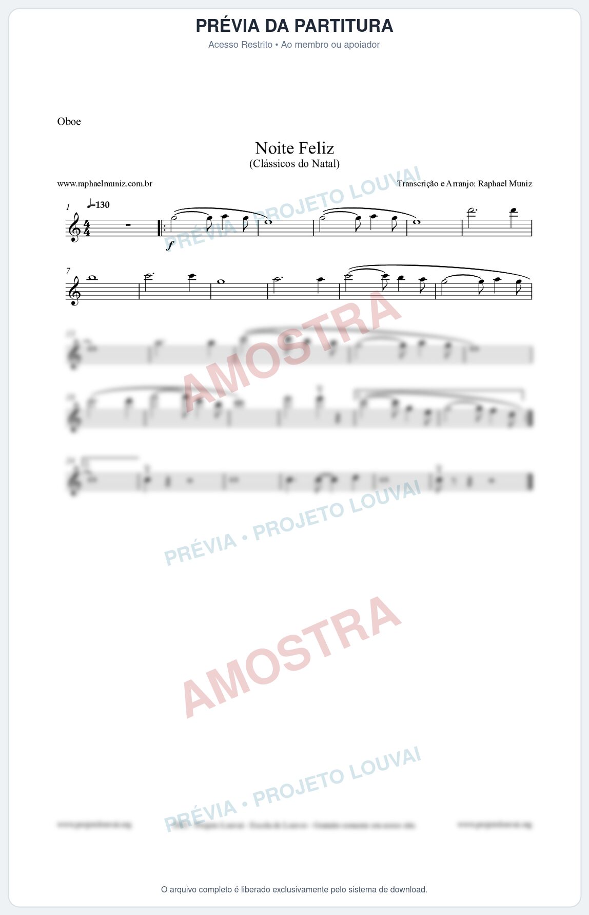 Prévia protegida da primeira página da partitura Partitura para Oboé - Noite Feliz (Silent Night) - Versão 2 - Músicas de Natal