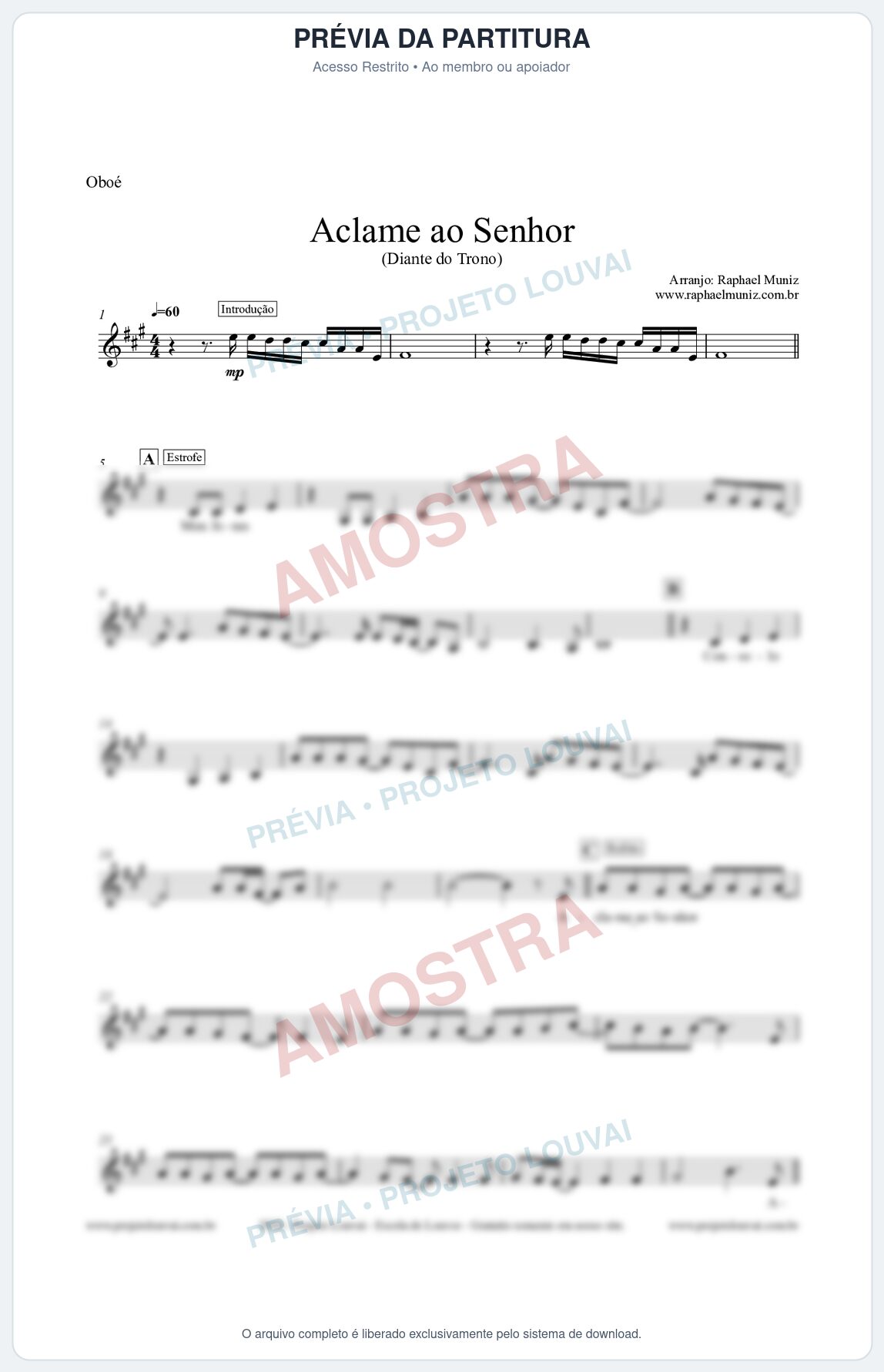 Prévia protegida da primeira página da partitura Partitura para Oboé - Aclame ao Senhor - Diante do Trono