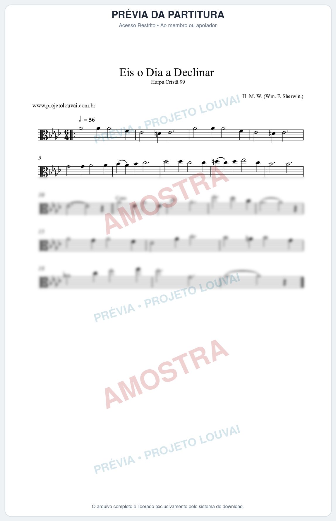 Prévia protegida da primeira página da partitura Partitura da música Eis o Dia a Declinar (Harpa Cristã nº99) - Harpa Cristã - Tom Ab