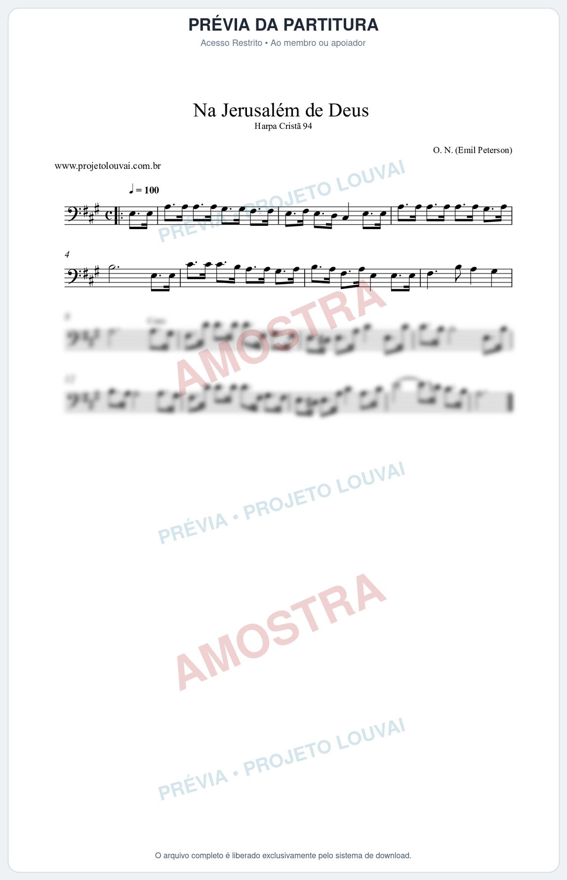 Prévia protegida da primeira página da partitura Partitura da música Na Jerusalém de Deus (Harpa Cristã 94) - Harpa Cristã - Tom A
