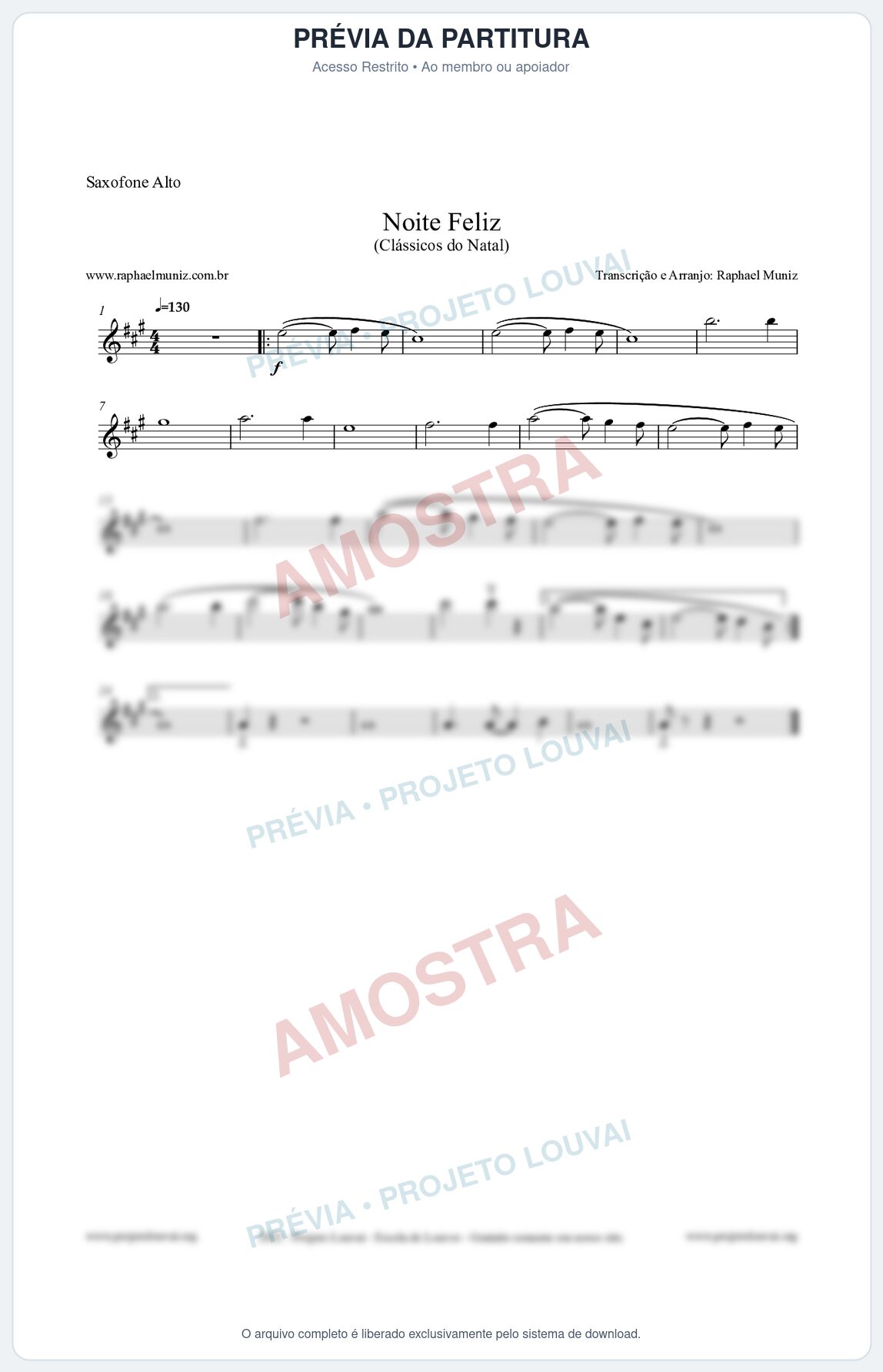 Prévia protegida da primeira página da partitura Partitura para Saxofone Alto - Noite Feliz (Silent Night) - Versão 2 - Músicas de Natal