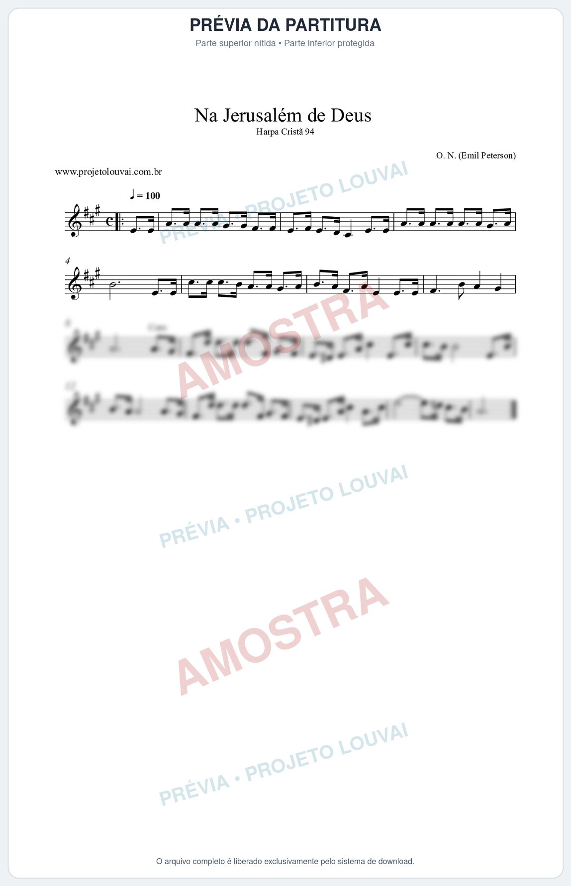 Prévia protegida da primeira página da partitura Partitura da música Na Jerusalém de Deus (Harpa Cristã 94) - Harpa Cristã - Tom A
