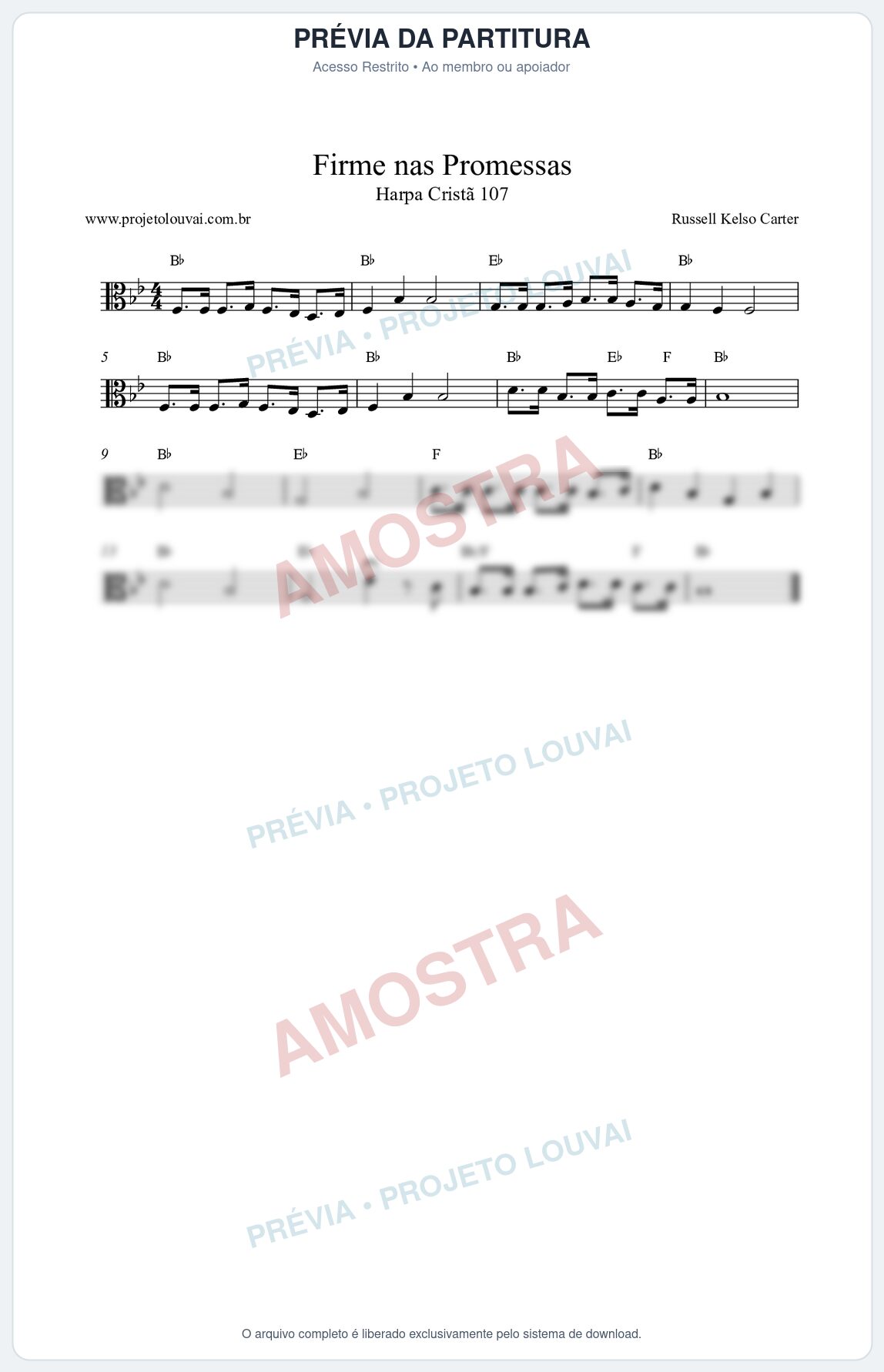 Prévia protegida da primeira página da partitura Partitura da música Firme nas Promessas (Harpa Cristã nº107) - Harpa Cristã - Tom Bb