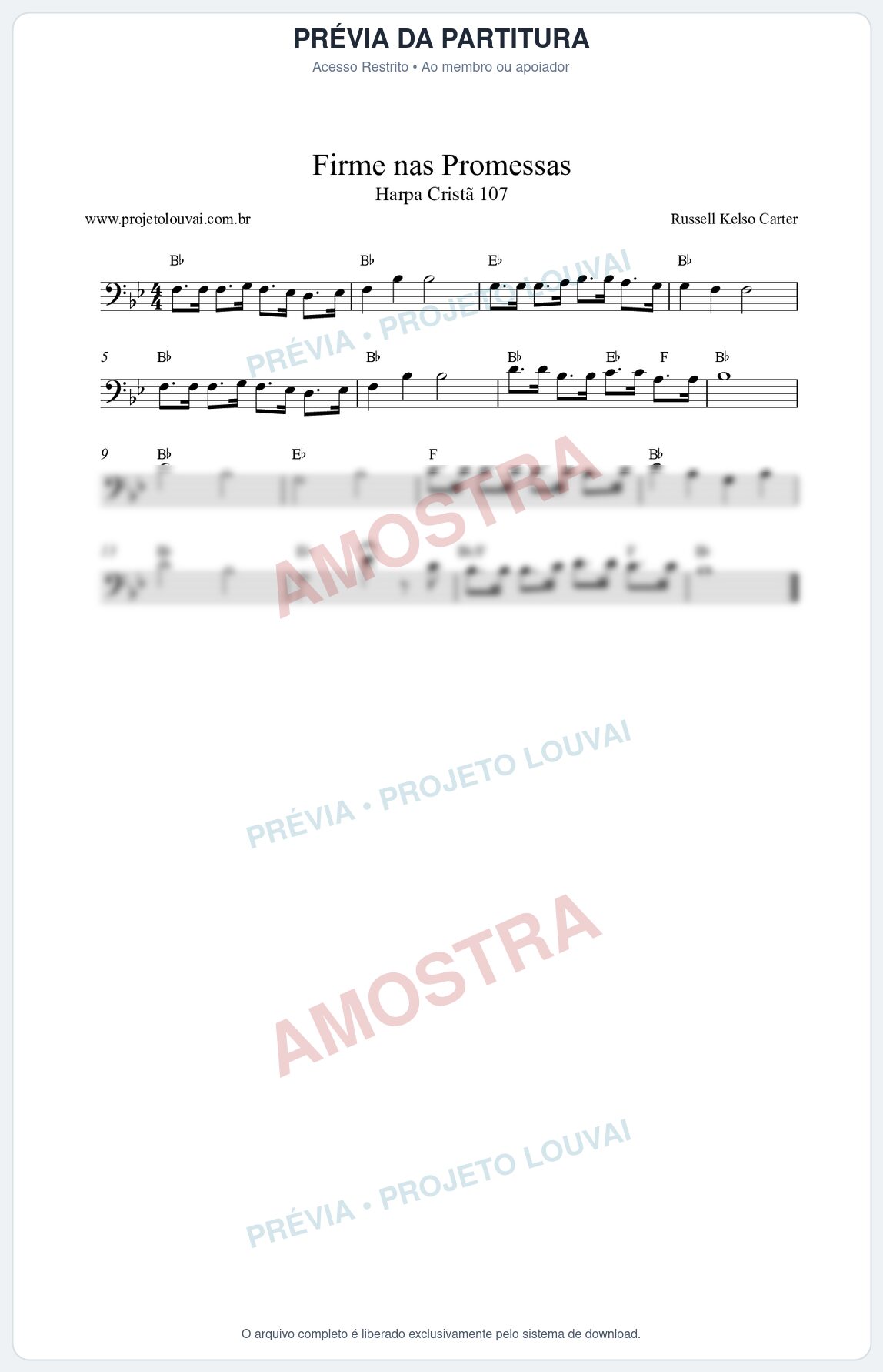 Prévia protegida da primeira página da partitura Partitura da música Firme nas Promessas (Harpa Cristã nº107) - Harpa Cristã - Tom Bb
