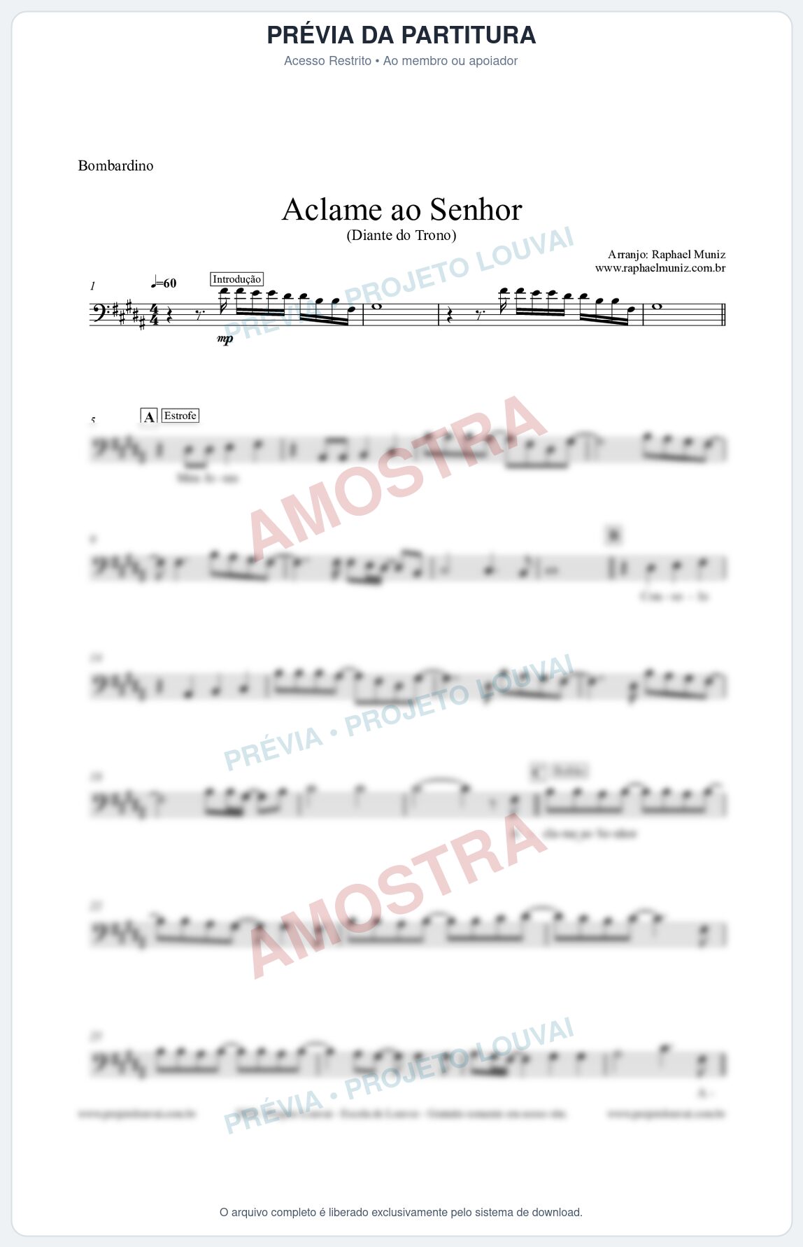 Prévia protegida da primeira página da partitura Partitura para Bombardino - Aclame ao Senhor - Diante do Trono