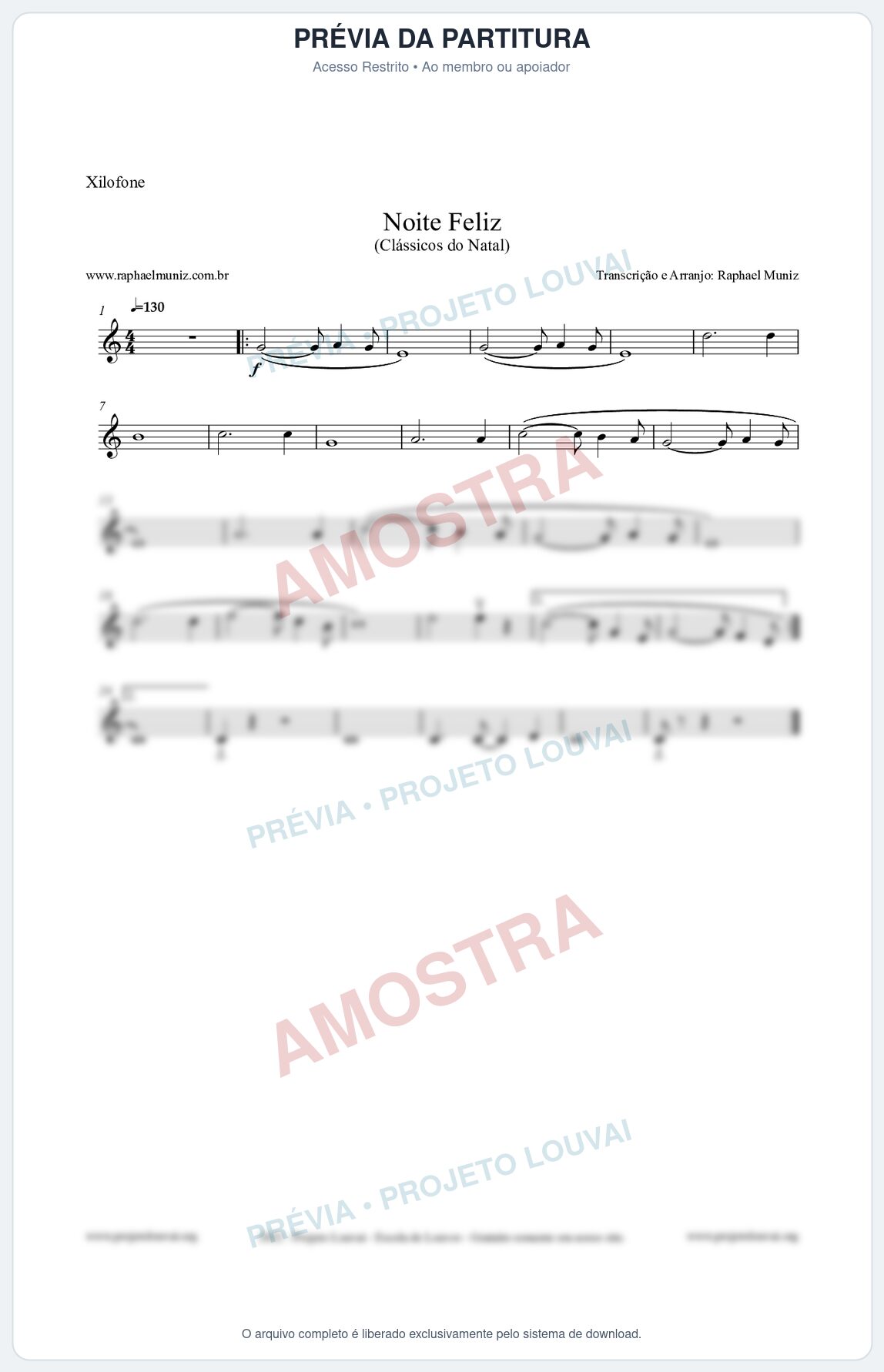 Prévia protegida da primeira página da partitura Partitura para Xilofone - Noite Feliz (Silent Night) - Versão 2 - Músicas de Natal