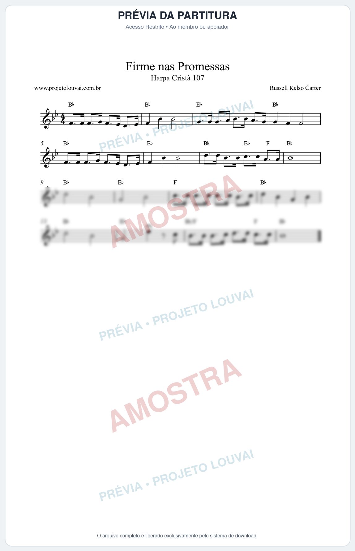Prévia protegida da primeira página da partitura Partitura da música Firme nas Promessas (Harpa Cristã nº107) - Harpa Cristã - Tom Bb