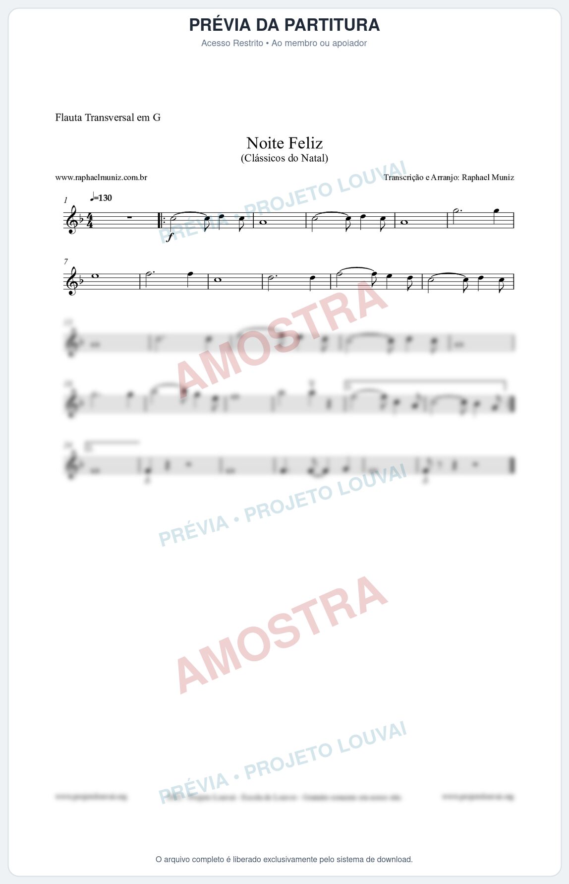 Prévia protegida da primeira página da partitura Partitura para Flauta Transversal em G - Noite Feliz (Silent Night) - Versão 2 - Músicas de Natal